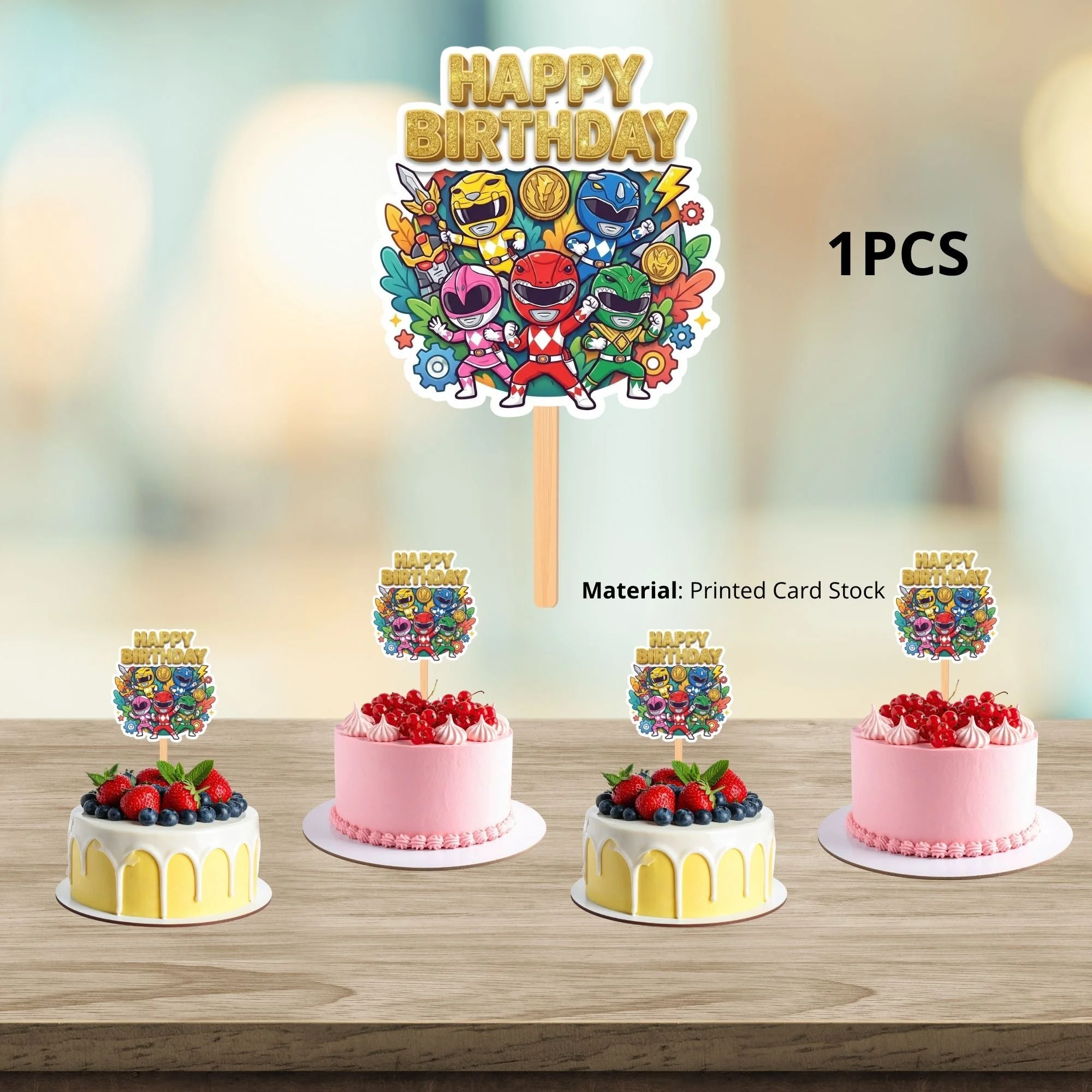 Power Rangers Birthday Cake Topper for Kids | Premium 300 GSM Cardstock | Cute Cartoon Party Decoration | Cake Decoration Topper for Birthday Party Supplies - Premium Handcrafted 300 GSM Party Supplies, Cake Topper by Party Decor Mall India - View 3