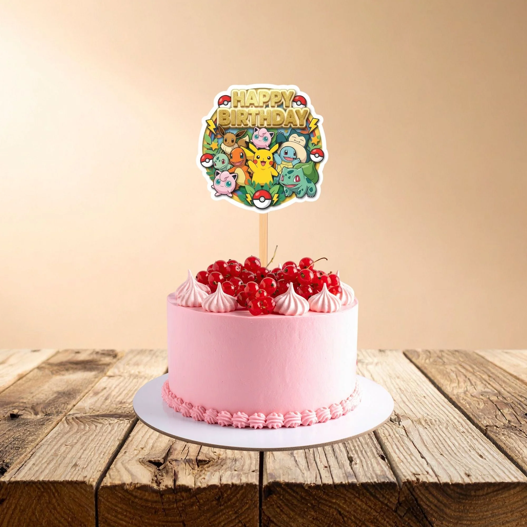 Pokemon Birthday Cake Topper for Kids | Premium 300 GSM Cardstock | Cute Cartoon Party Decoration | Cake Decoration Topper for Birthday Party Supplies