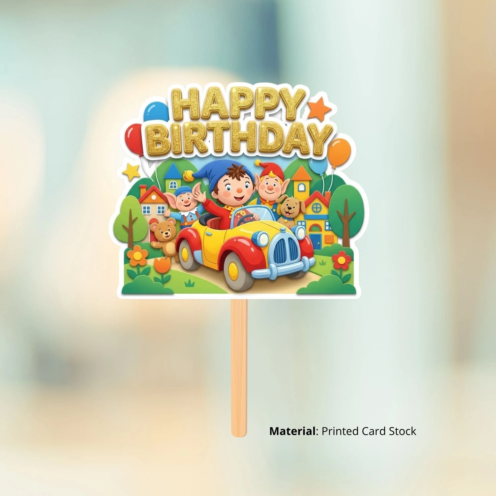 Noddy In Toyland Birthday Cake Topper for Kids | Premium 300 GSM Cardstock | Cute Cartoon Party Decoration | Cake Decoration Topper for Birthday Party Supplies - Premium Handcrafted 300 GSM Party Supplies, Cake Topper by Party Decor Mall India - View 2