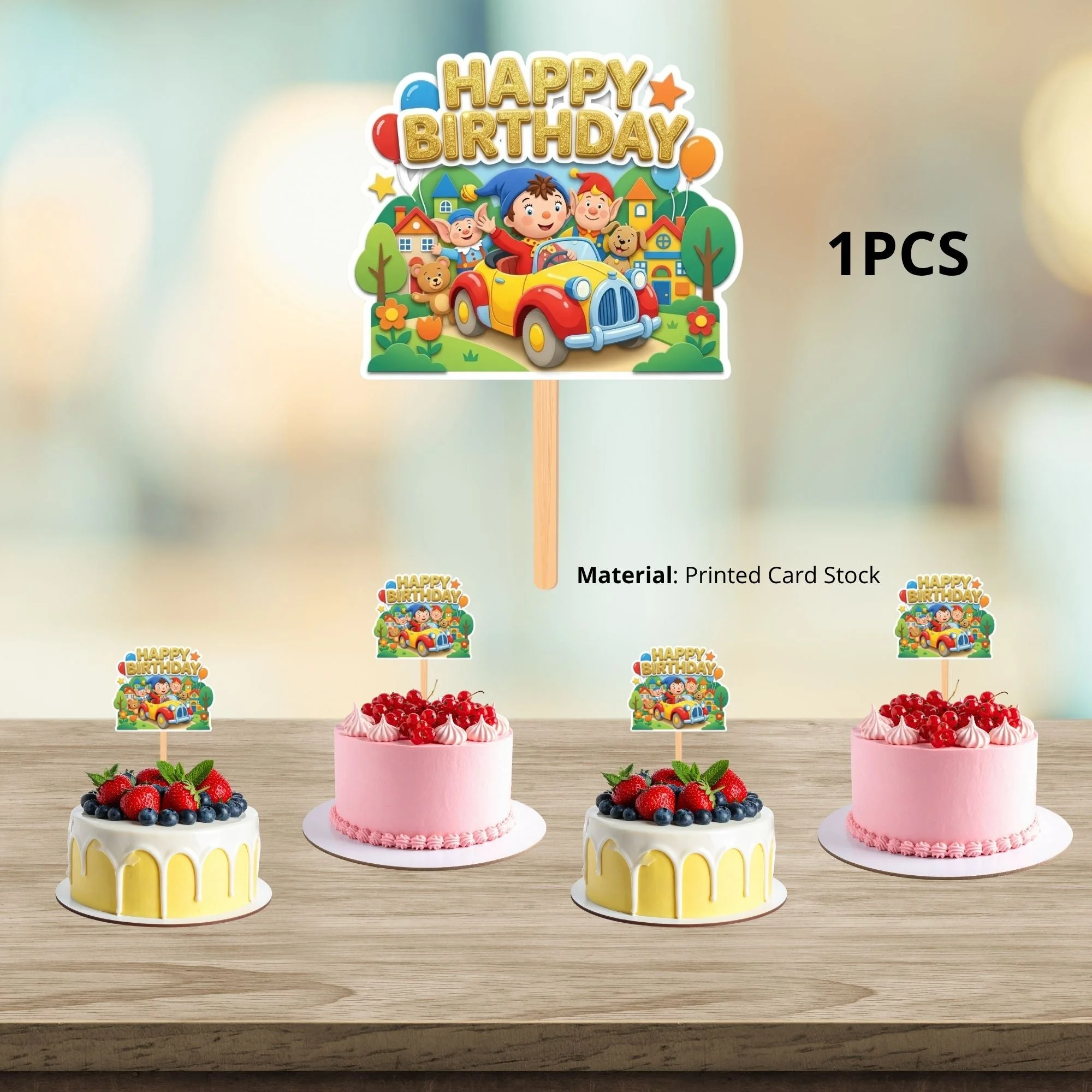 Noddy In Toyland Birthday Cake Topper for Kids | Premium 300 GSM Cardstock | Cute Cartoon Party Decoration | Cake Decoration Topper for Birthday Party Supplies - Premium Handcrafted 300 GSM Party Supplies, Cake Topper by Party Decor Mall India - View 3