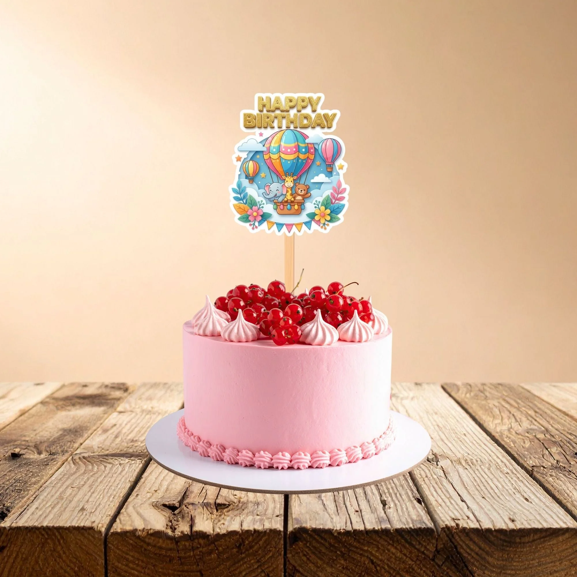 Hot Air Balloon Safari Birthday Cake Topper for Kids | Premium 300 GSM Cardstock | Cute Cartoon Party Decoration | Cake Decoration Topper for Birthday Party Supplies