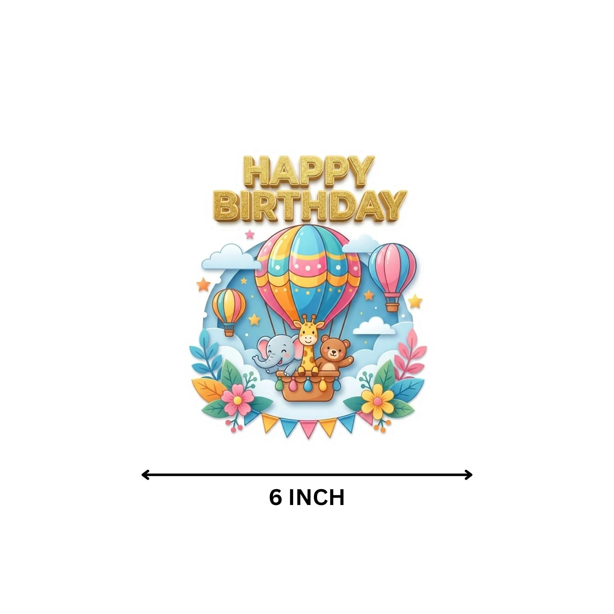 Hot Air Balloon Safari Birthday Cake Topper for Kids | Premium 300 GSM Cardstock | Cute Cartoon Party Decoration | Cake Decoration Topper for Birthday Party Supplies - Premium Handcrafted 300 GSM Party Supplies, Cake Topper by Party Decor Mall India - View 4