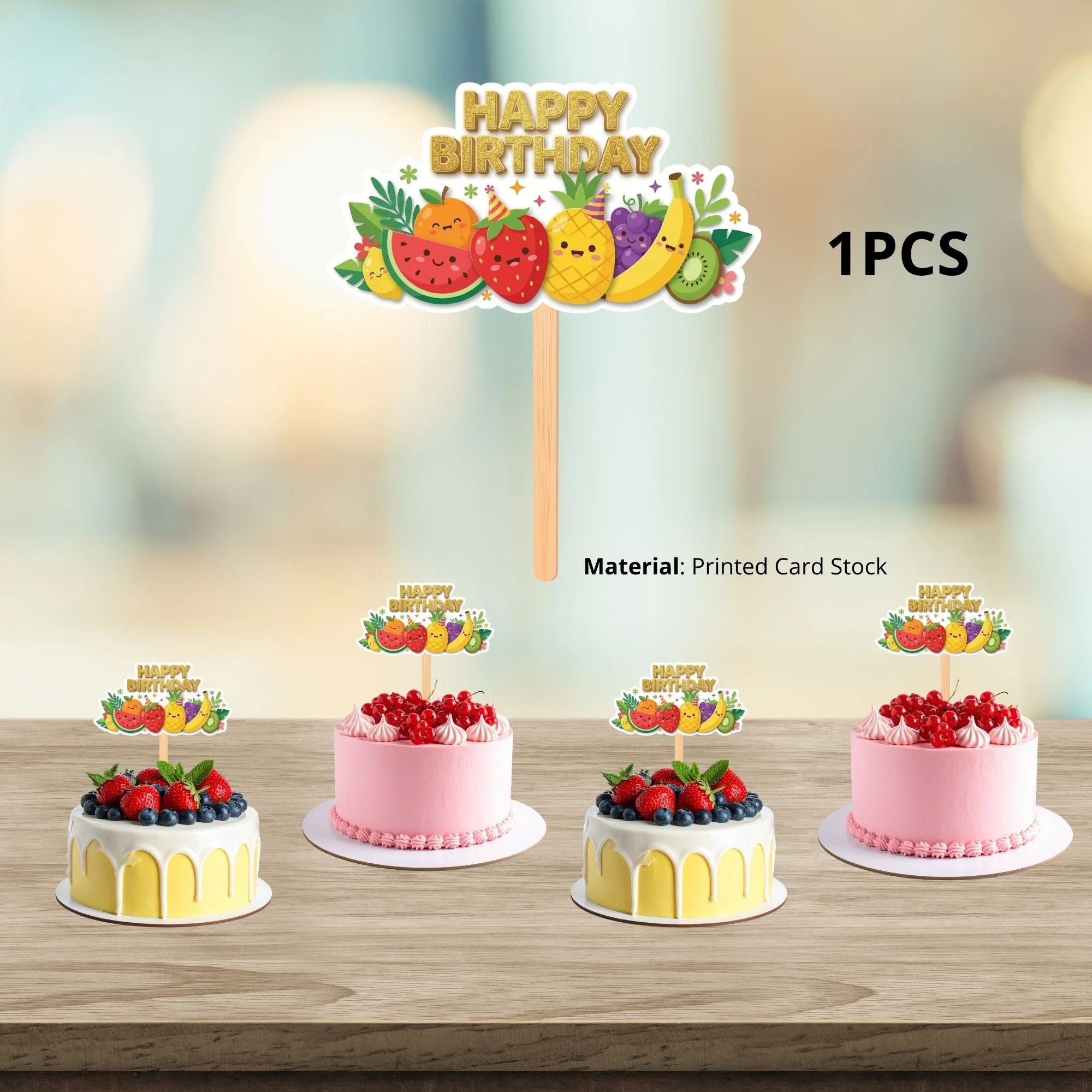 Fruits Birthday Cake Topper for Kids | Premium 300 GSM Cardstock | Cute Cartoon Party Decoration | Cake Decoration Topper for Birthday Party Supplies - Premium Handcrafted 300 GSM Party Supplies, Cake Topper by Party Decor Mall India - View 3