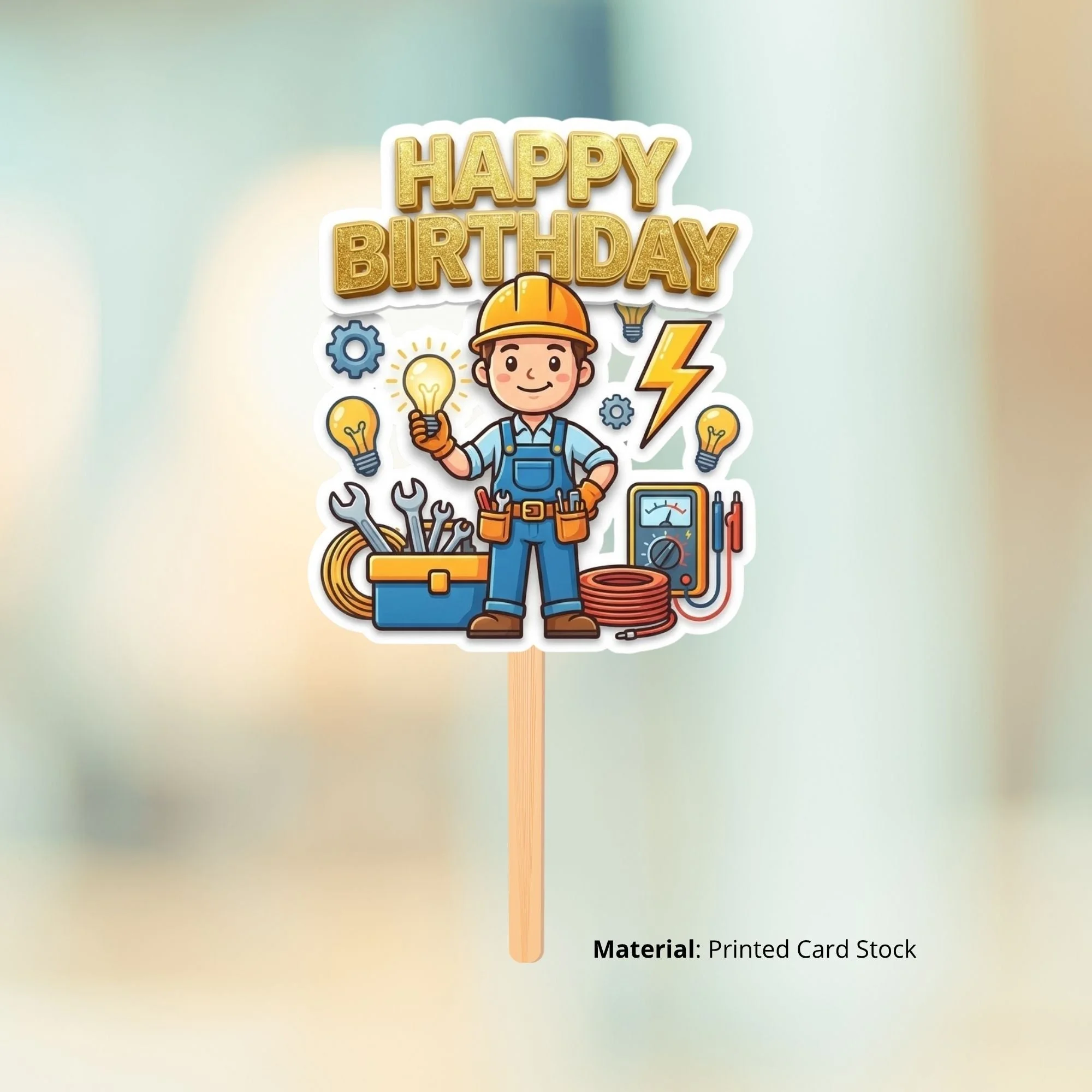 Electricion Birthday Cake Topper for Kids | Premium 300 GSM Cardstock | Cute Cartoon Party Decoration | Cake Decoration Topper for Birthday Party Supplies - Premium Handcrafted 300 GSM Party Supplies, Cake Topper by Party Decor Mall India - View 2