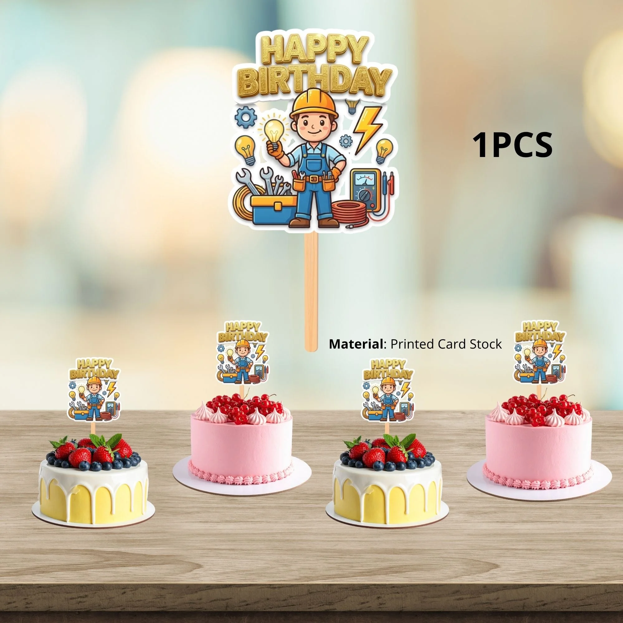 Electricion Birthday Cake Topper for Kids | Premium 300 GSM Cardstock | Cute Cartoon Party Decoration | Cake Decoration Topper for Birthday Party Supplies - Premium Handcrafted 300 GSM Party Supplies, Cake Topper by Party Decor Mall India - View 3