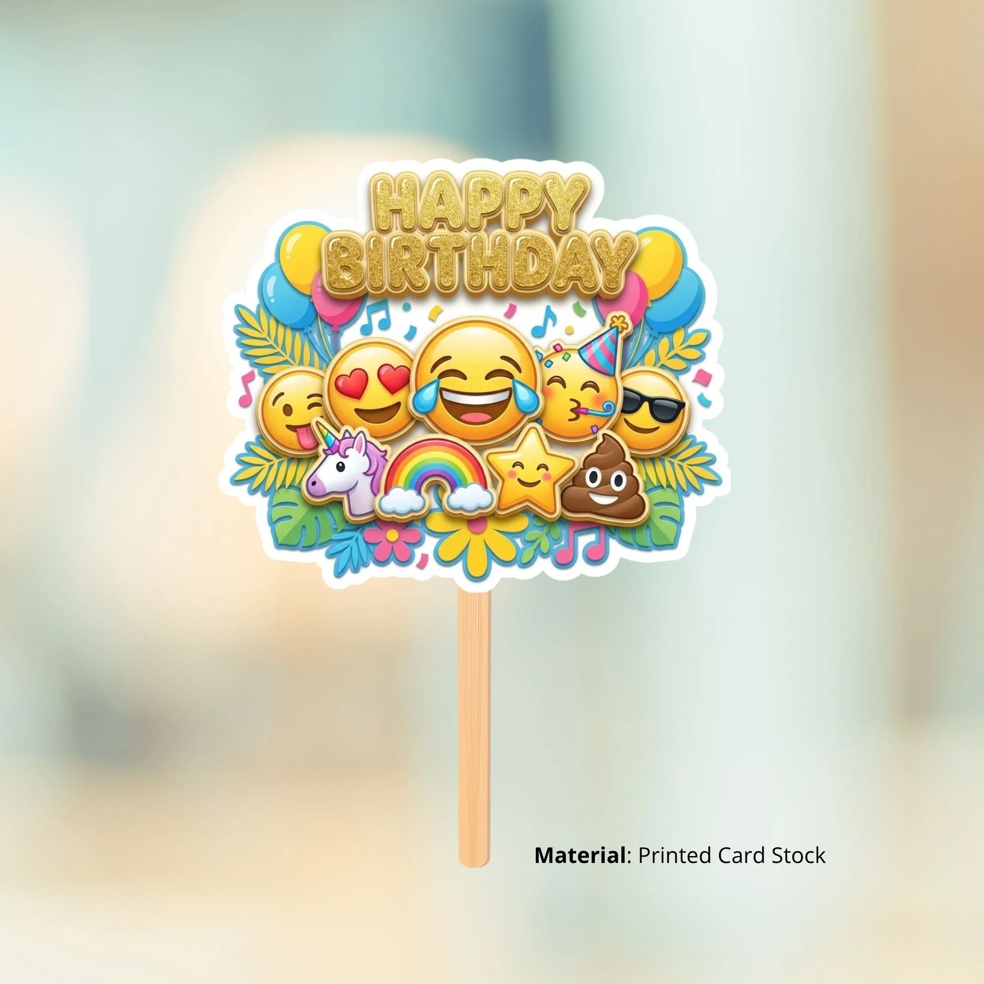 Emoji Birthday Cake Topper for Kids | Premium 300 GSM Cardstock | Cute Cartoon Party Decoration | Cake Decoration Topper for Birthday Party Supplies - Premium Handcrafted 300 GSM Party Supplies, Cake Topper by Party Decor Mall India - View 2