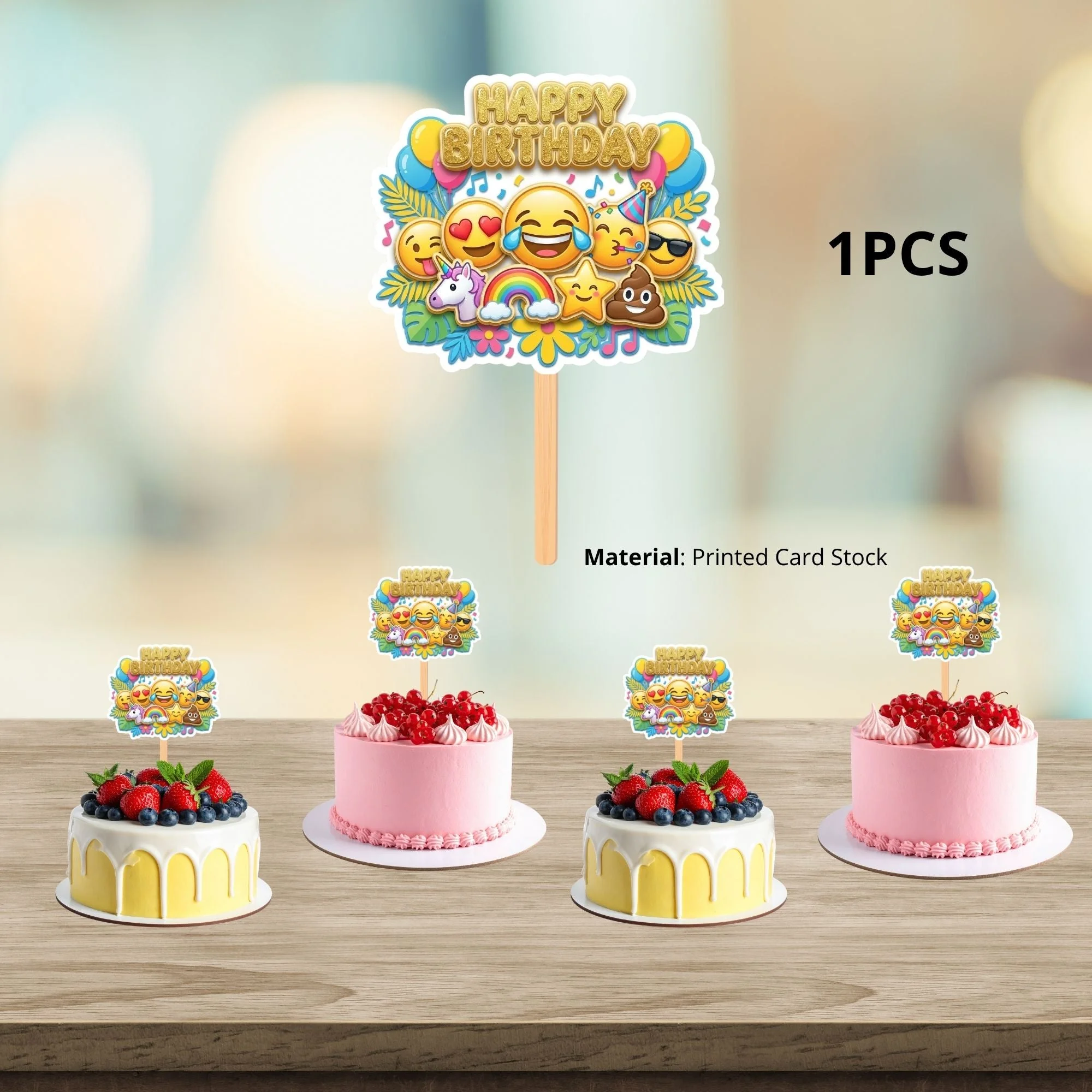 Emoji Birthday Cake Topper for Kids | Premium 300 GSM Cardstock | Cute Cartoon Party Decoration | Cake Decoration Topper for Birthday Party Supplies - Premium Handcrafted 300 GSM Party Supplies, Cake Topper by Party Decor Mall India - View 3