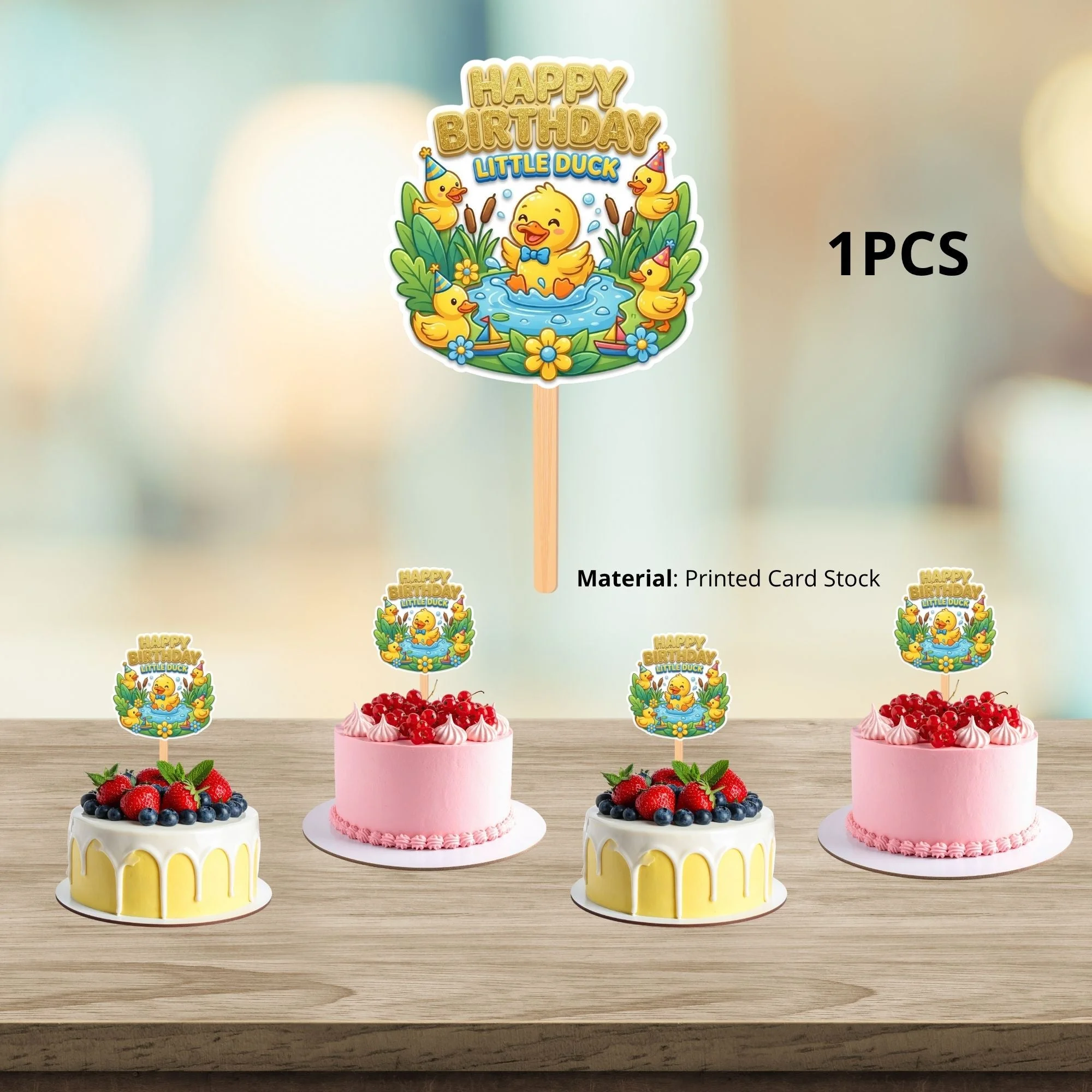 Baby Duck Birthday Cake Topper for Kids | Premium 300 GSM Cardstock | Cute Cartoon Party Decoration | Cake Decoration Topper for Birthday Party Supplies - Premium Handcrafted 300 GSM Party Supplies, Cake Topper by Party Decor Mall India - View 3