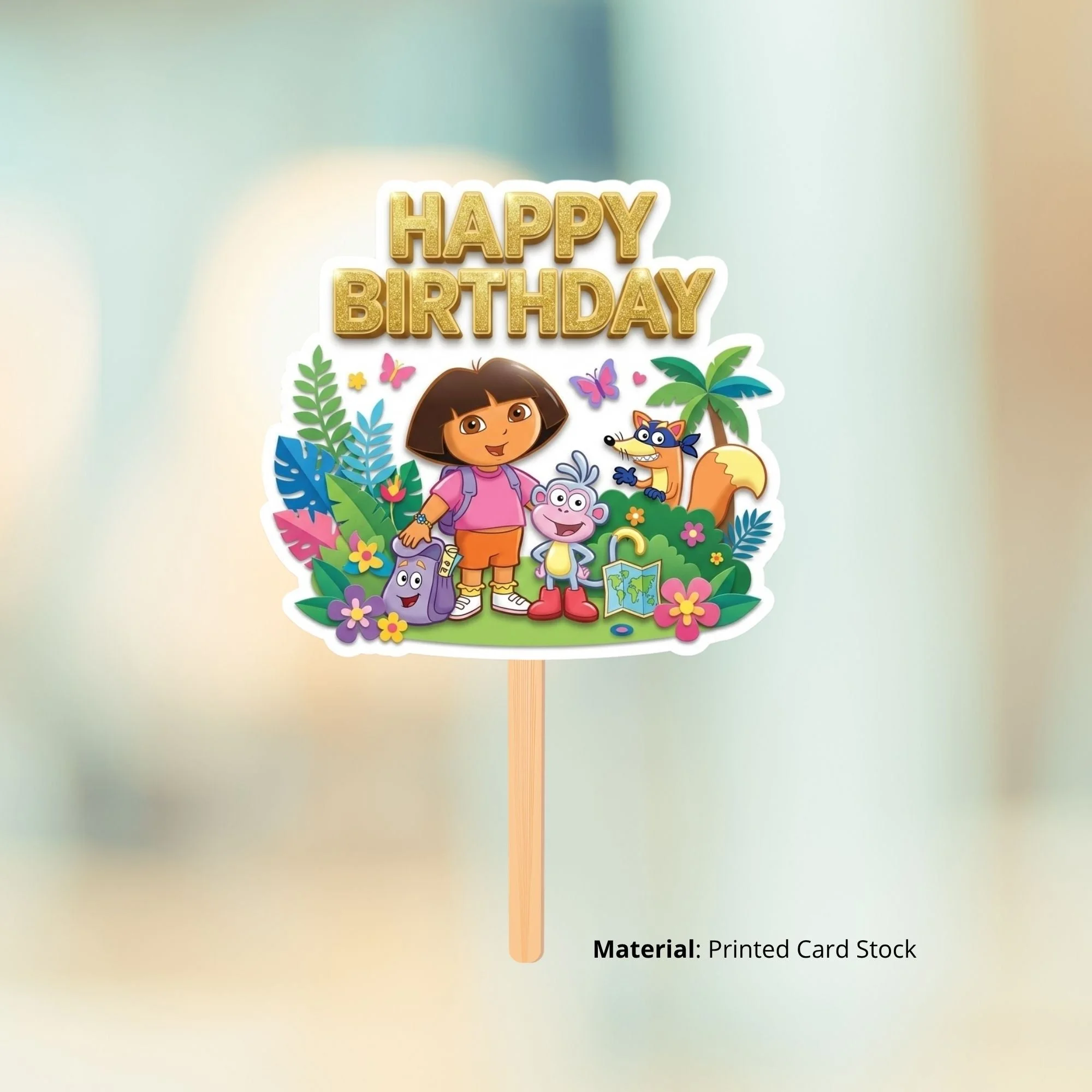 Dora Birthday Cake Topper for Kids | Premium 300 GSM Cardstock | Cute Cartoon Party Decoration | Cake Decoration Topper for Birthday Party Supplies - Premium Handcrafted 300 GSM Party Supplies, Cake Topper by Party Decor Mall India - View 2