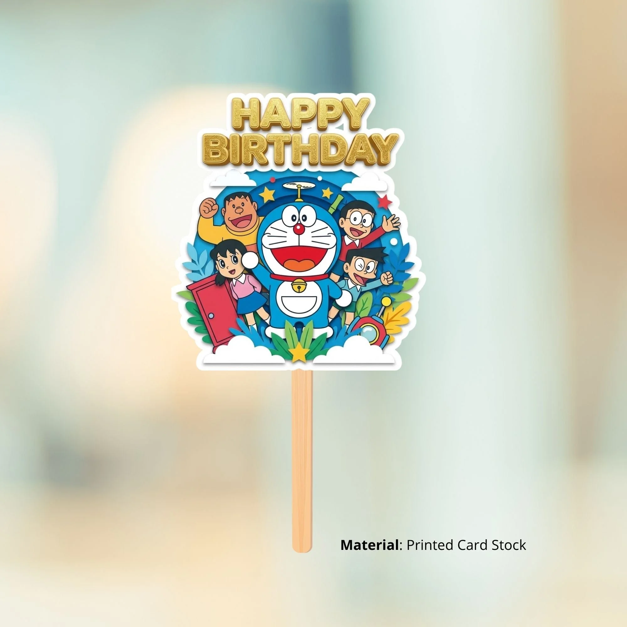 Doraemon Birthday Cake Topper for Kids | Premium 300 GSM Cardstock | Cute Cartoon Party Decoration | Cake Decoration Topper for Birthday Party Supplies - Premium Handcrafted 300 GSM Party Supplies, Cake Topper by Party Decor Mall India - View 2