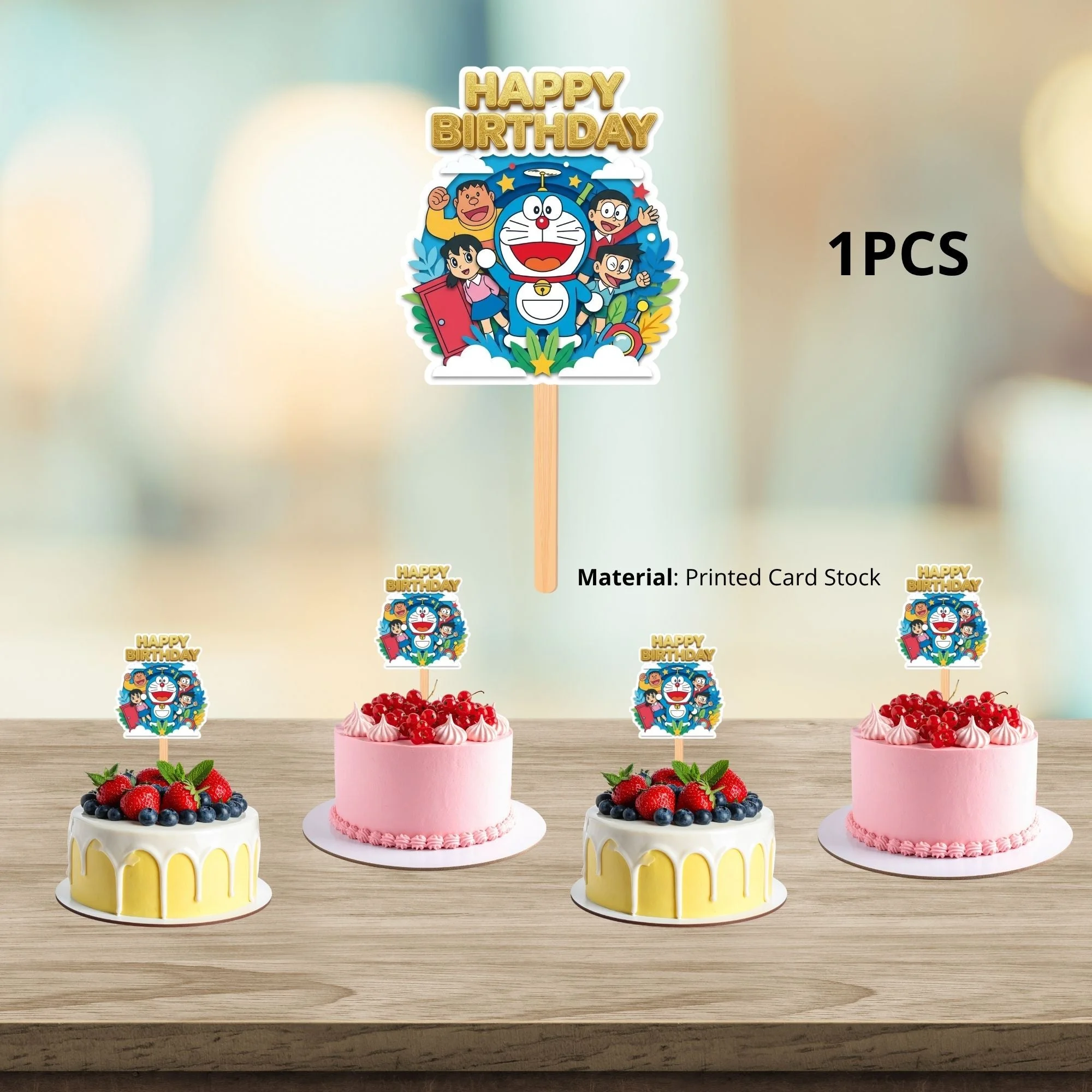Doraemon Birthday Cake Topper for Kids | Premium 300 GSM Cardstock | Cute Cartoon Party Decoration | Cake Decoration Topper for Birthday Party Supplies - Premium Handcrafted 300 GSM Party Supplies, Cake Topper by Party Decor Mall India - View 3
