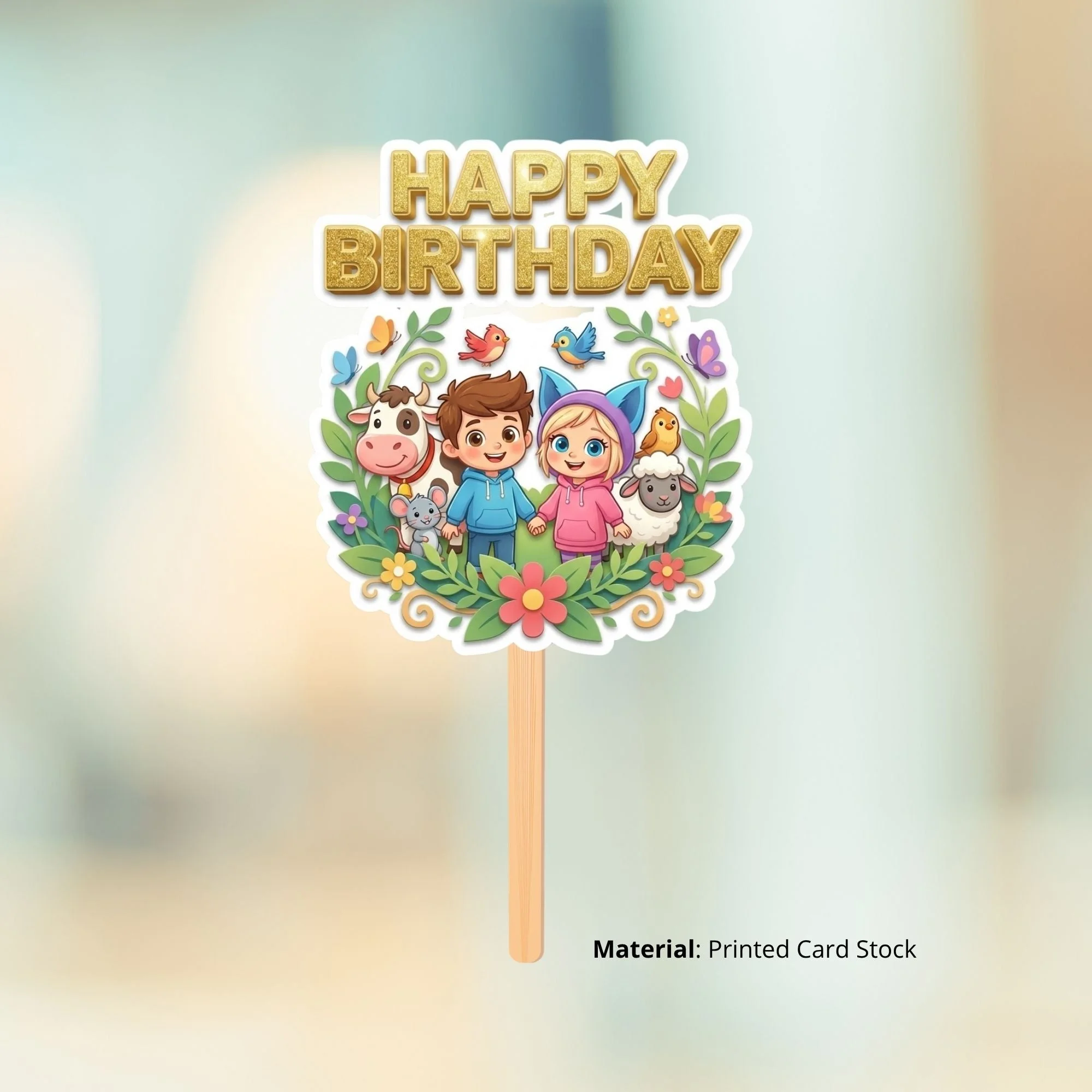 Farm Animails Birthday Cake Topper for Kids | Premium 300 GSM Cardstock | Cute Cartoon Party Decoration | Cake Decoration Topper for Birthday Party Supplies - Premium Handcrafted 300 GSM Party Supplies, Cake Topper by Party Decor Mall India - View 2