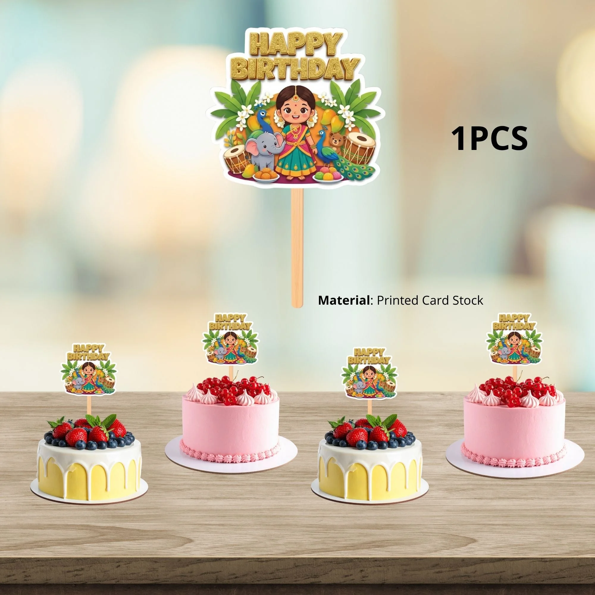 Festival Birthday Cake Topper for Kids | Premium 300 GSM Cardstock | Cute Cartoon Party Decoration | Cake Decoration Topper for Birthday Party Supplies - Premium Handcrafted 300 GSM Party Supplies, Cake Topper by Party Decor Mall India - View 3