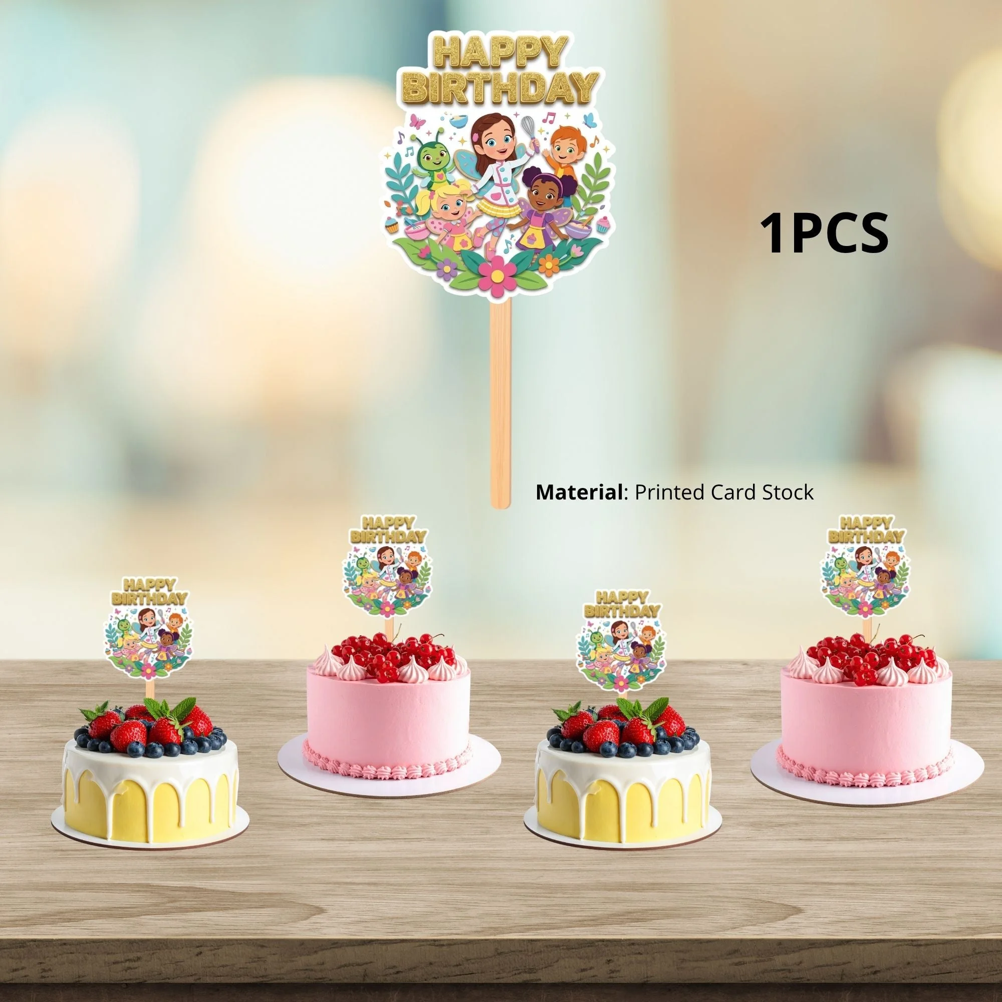 Butterbean's Birthday Cake Topper for Kids | Premium 300 GSM Cardstock | Cute Cartoon Party Decoration | Cake Decoration Topper for Birthday Party Supplies - Premium Handcrafted 300 GSM Party Supplies, Cake Topper by Party Decor Mall India - View 3