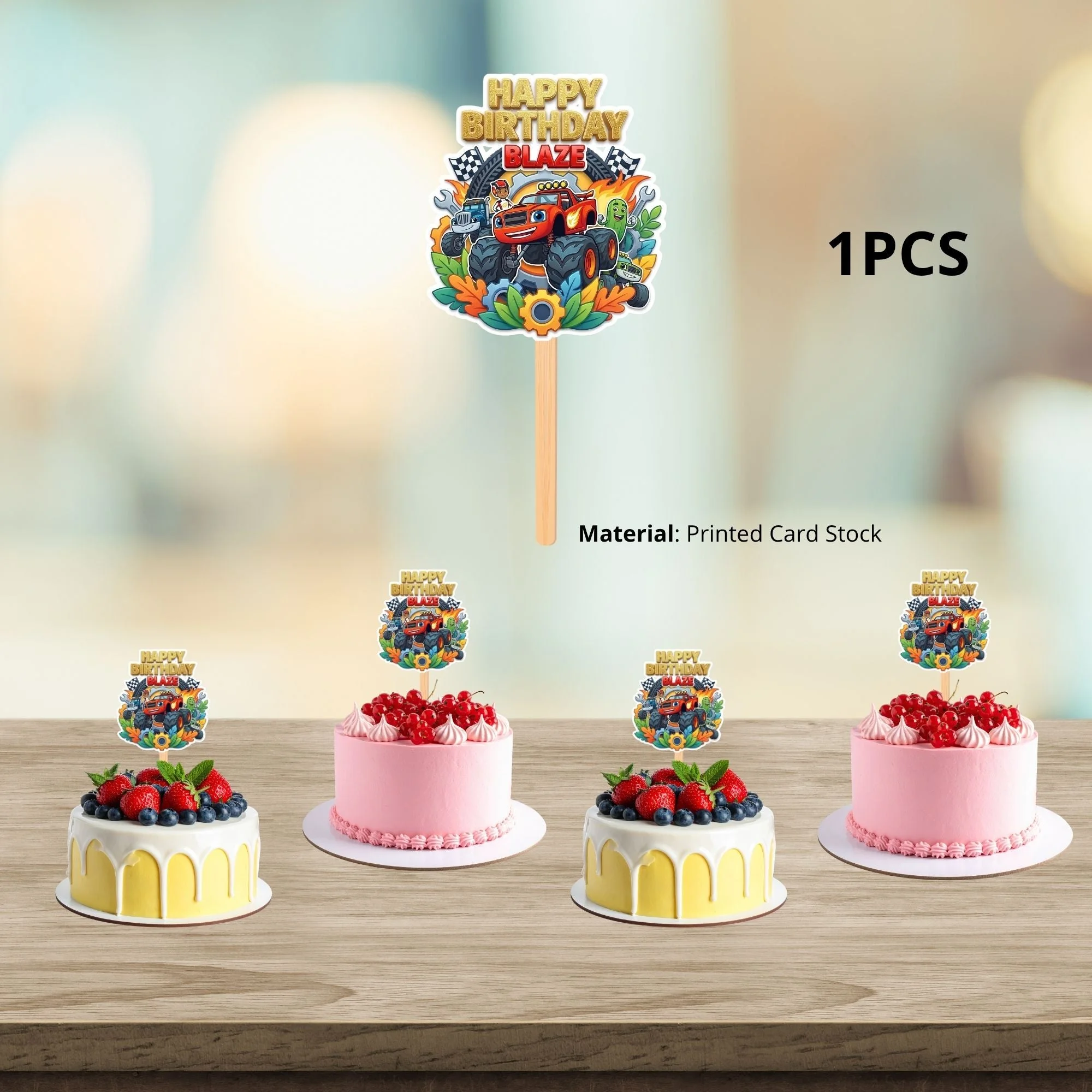 Monster Truck Birthday Cake Topper for Kids | Premium 300 GSM Cardstock | Cute Cartoon Party Decoration | Cake Decoration Topper for Birthday Party Supplies - Premium Handcrafted 300 GSM Party Supplies, Cake Topper by Party Decor Mall India - View 3