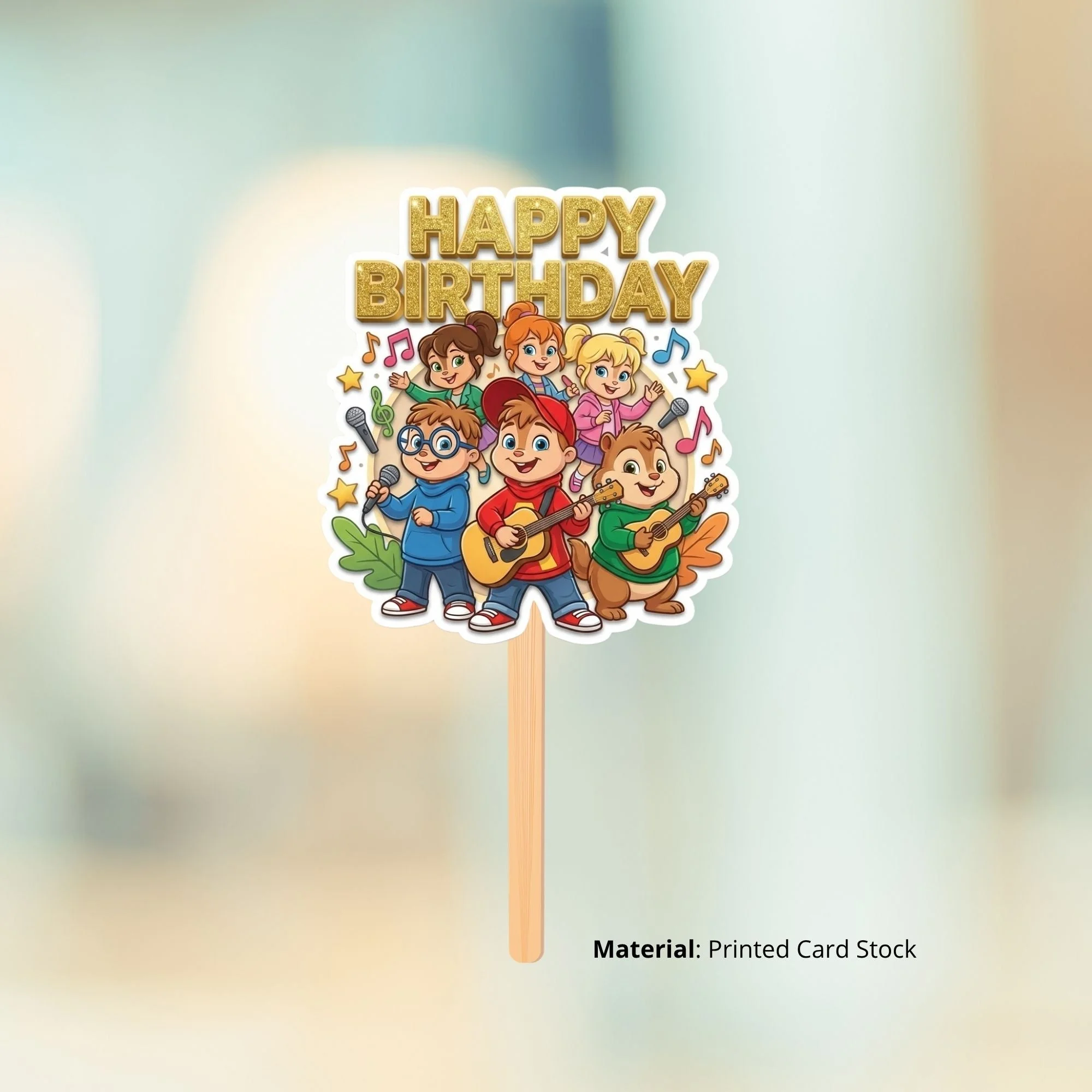 Alvin And The Chipmunks Birthday Cake Topper for Kids | Premium 300 GSM Cardstock | Cute Cartoon Party Decoration | Cake Decoration Topper for Birthday Party Supplies - Premium Handcrafted 300 GSM Party Supplies, Cake Topper by Party Decor Mall India - View 2