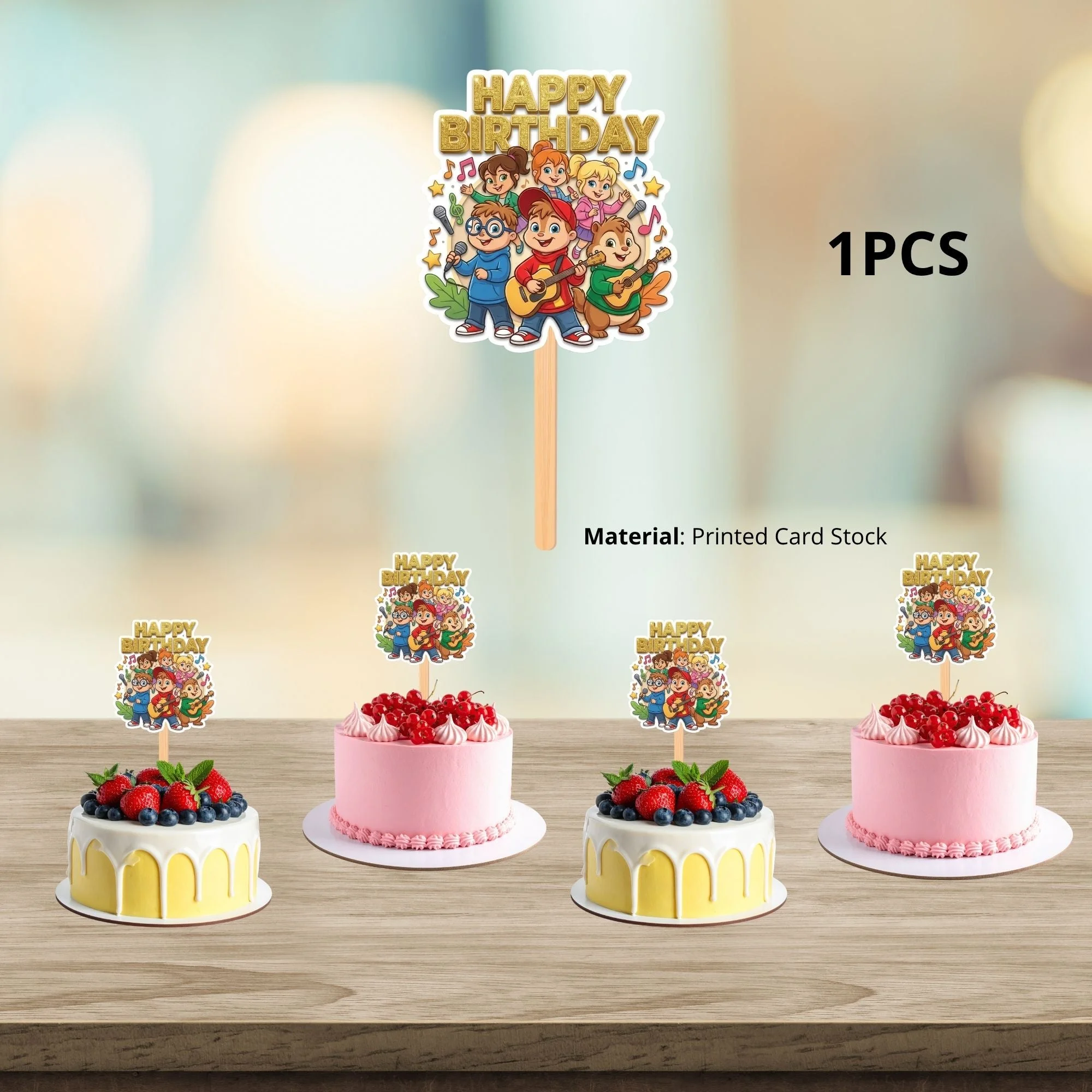 Alvin And The Chipmunks Birthday Cake Topper for Kids | Premium 300 GSM Cardstock | Cute Cartoon Party Decoration | Cake Decoration Topper for Birthday Party Supplies - Premium Handcrafted 300 GSM Party Supplies, Cake Topper by Party Decor Mall India - View 3