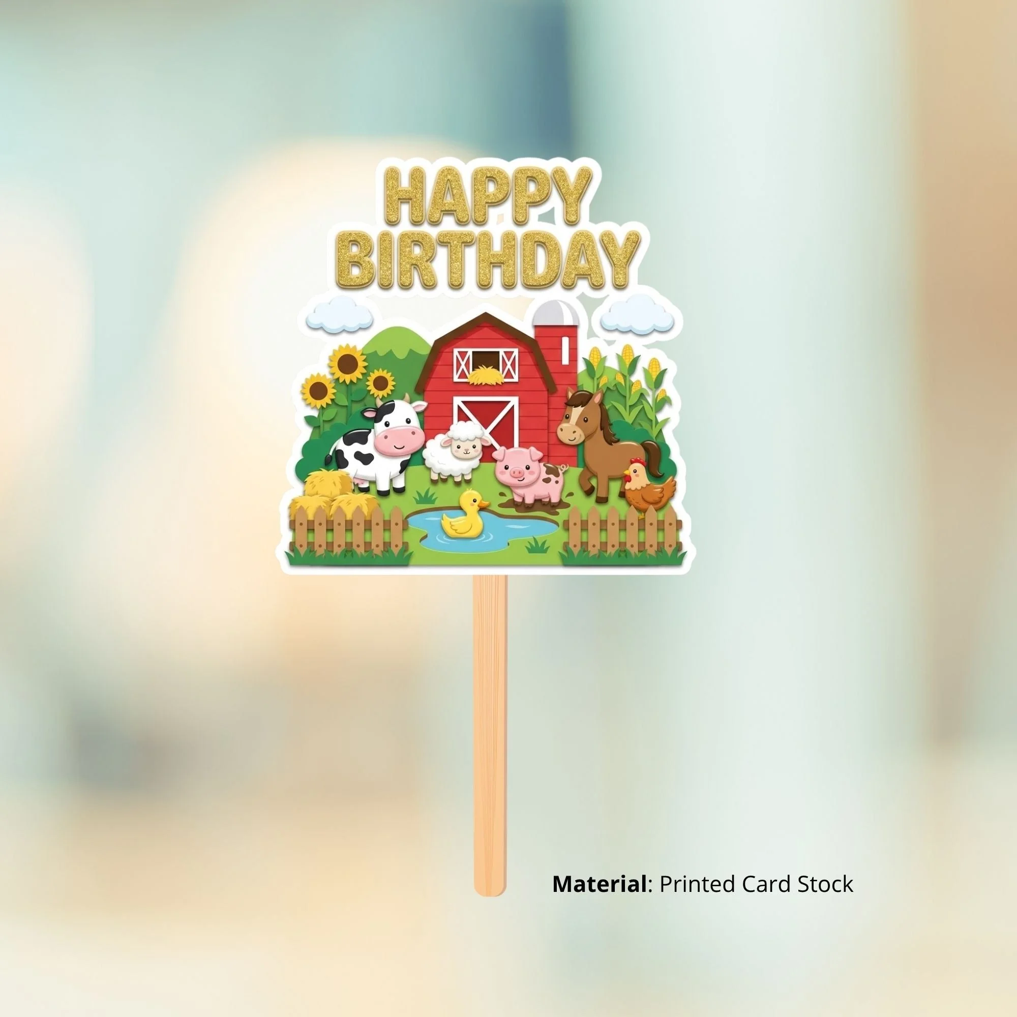 Farm House Birthday Cake Topper for Kids | Premium 300 GSM Cardstock | Cute Cartoon Party Decoration | Cake Decoration Topper for Birthday Party Supplies - Premium Handcrafted 300 GSM Party Supplies, Cake Topper by Party Decor Mall India - View 2