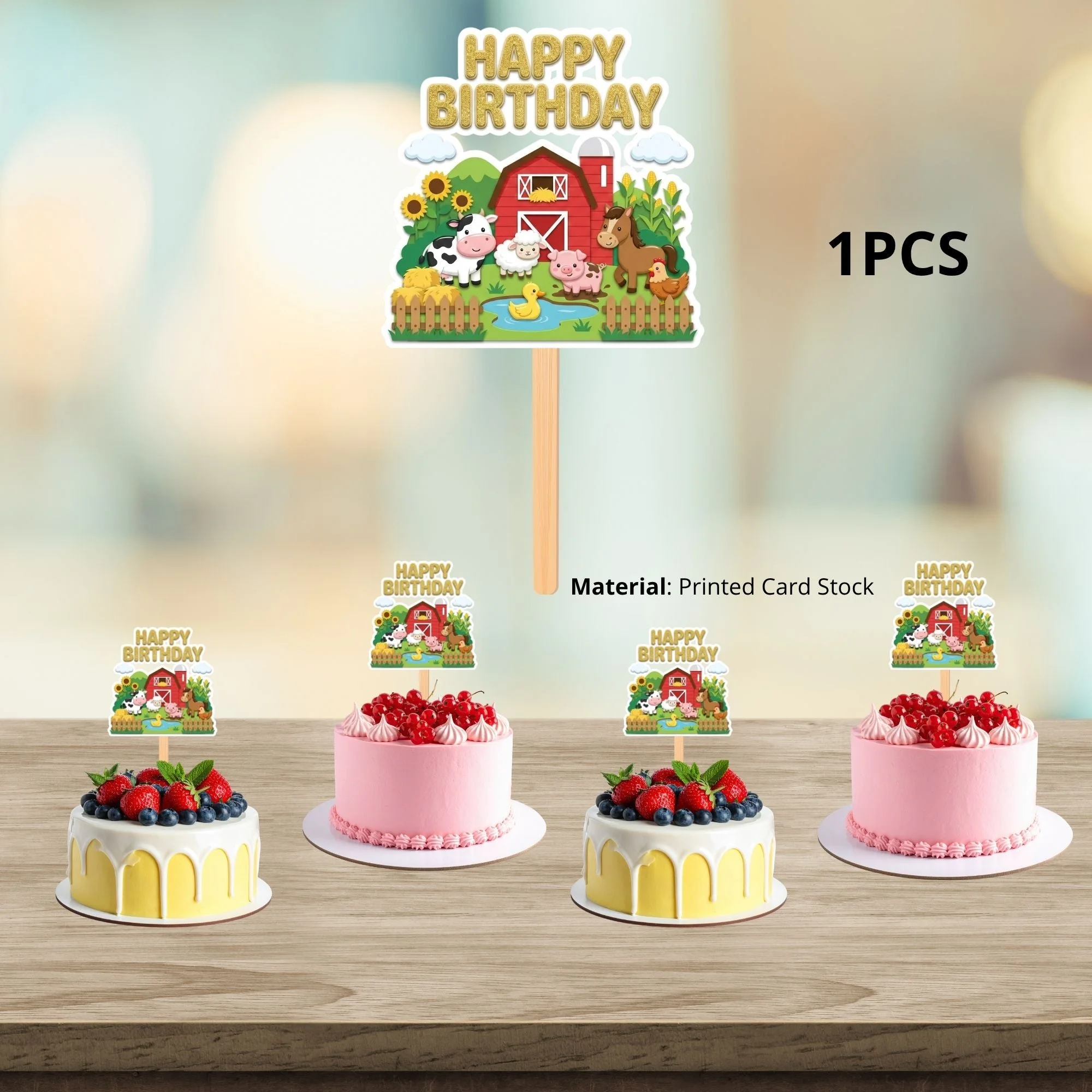 Farm House Birthday Cake Topper for Kids | Premium 300 GSM Cardstock | Cute Cartoon Party Decoration | Cake Decoration Topper for Birthday Party Supplies - Premium Handcrafted 300 GSM Party Supplies, Cake Topper by Party Decor Mall India - View 3