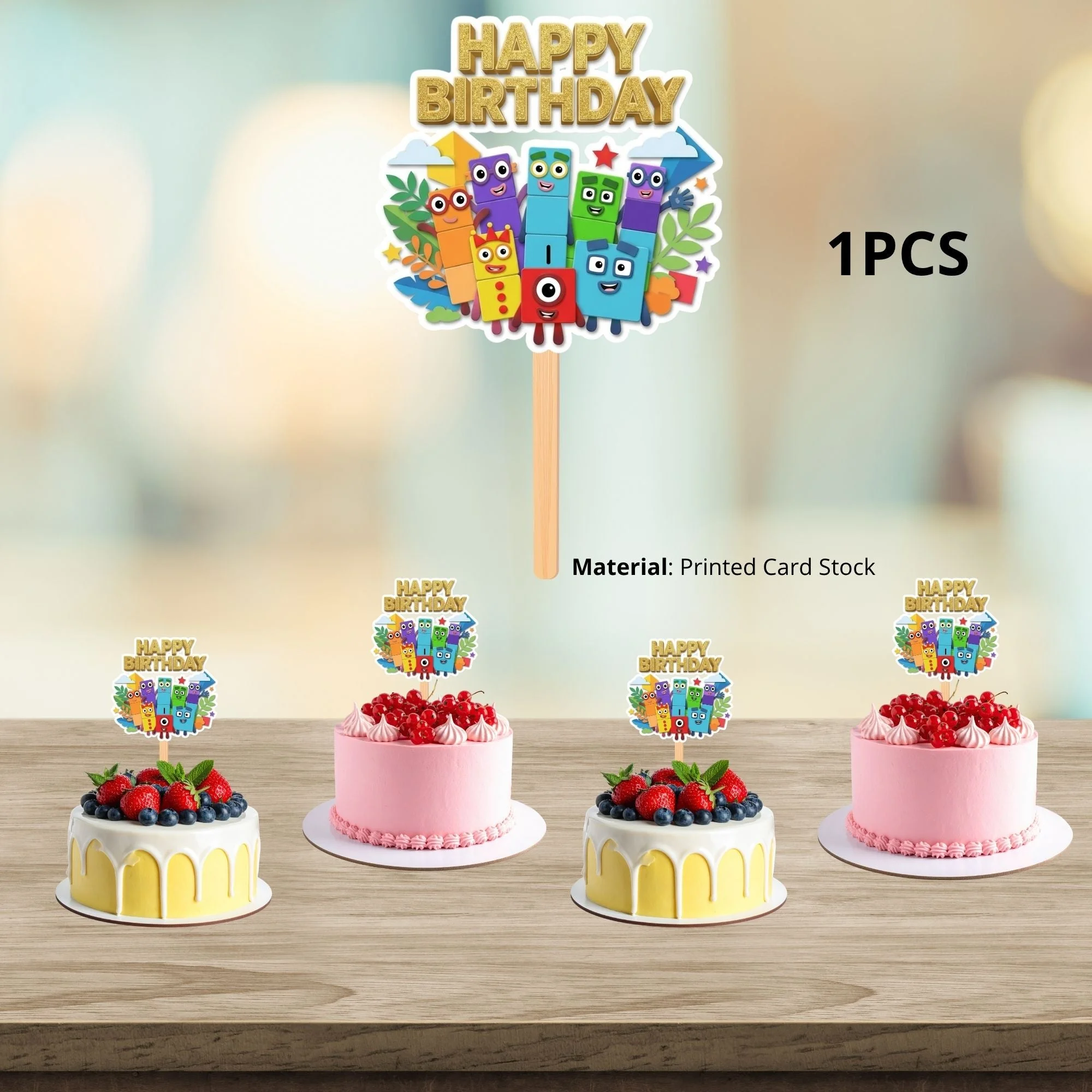 Number Blocks Birthday Cake Topper for Kids | Premium 300 GSM Cardstock | Cute Cartoon Party Decoration | Cake Decoration Topper for Birthday Party Supplies - Premium Handcrafted 300 GSM Party Supplies, Cake Topper by Party Decor Mall India - View 3