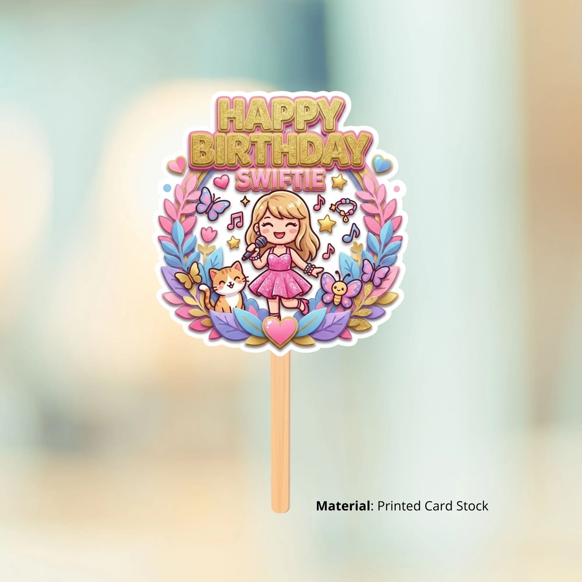 Kawaii Singing/Music Birthday Cake Topper for Kids | Premium 300 GSM Cardstock | Cute Cartoon Party Decoration | Cake Decoration Topper for Birthday Party Supplies - Premium Handcrafted 300 GSM Party Supplies, Cake Topper by Party Decor Mall India - View 2