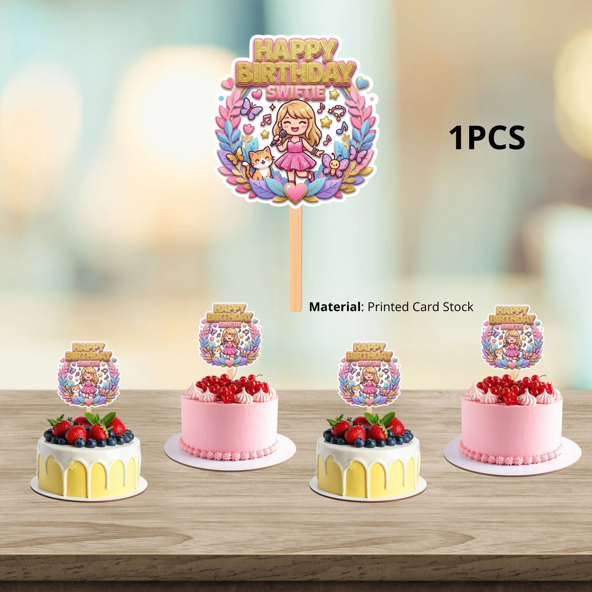 Kawaii Singing/Music Birthday Cake Topper for Kids | Premium 300 GSM Cardstock | Cute Cartoon Party Decoration | Cake Decoration Topper for Birthday Party Supplies - Premium Handcrafted 300 GSM Party Supplies, Cake Topper by Party Decor Mall India - View 3