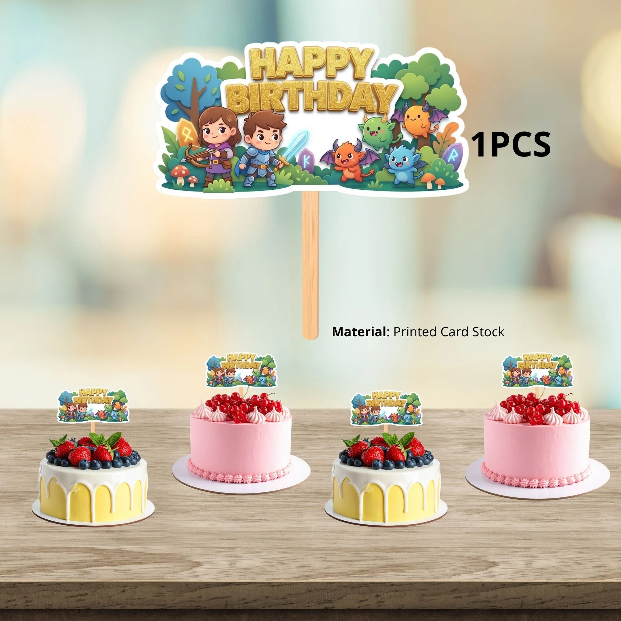 Jungle Safari Birthday Cake Topper for Kids | Premium 300 GSM Cardstock | Cute Cartoon Party Decoration | Cake Decoration Topper for Birthday Party Supplies - Premium Handcrafted 300 GSM Party Supplies, Cake Topper by Party Decor Mall India - View 3