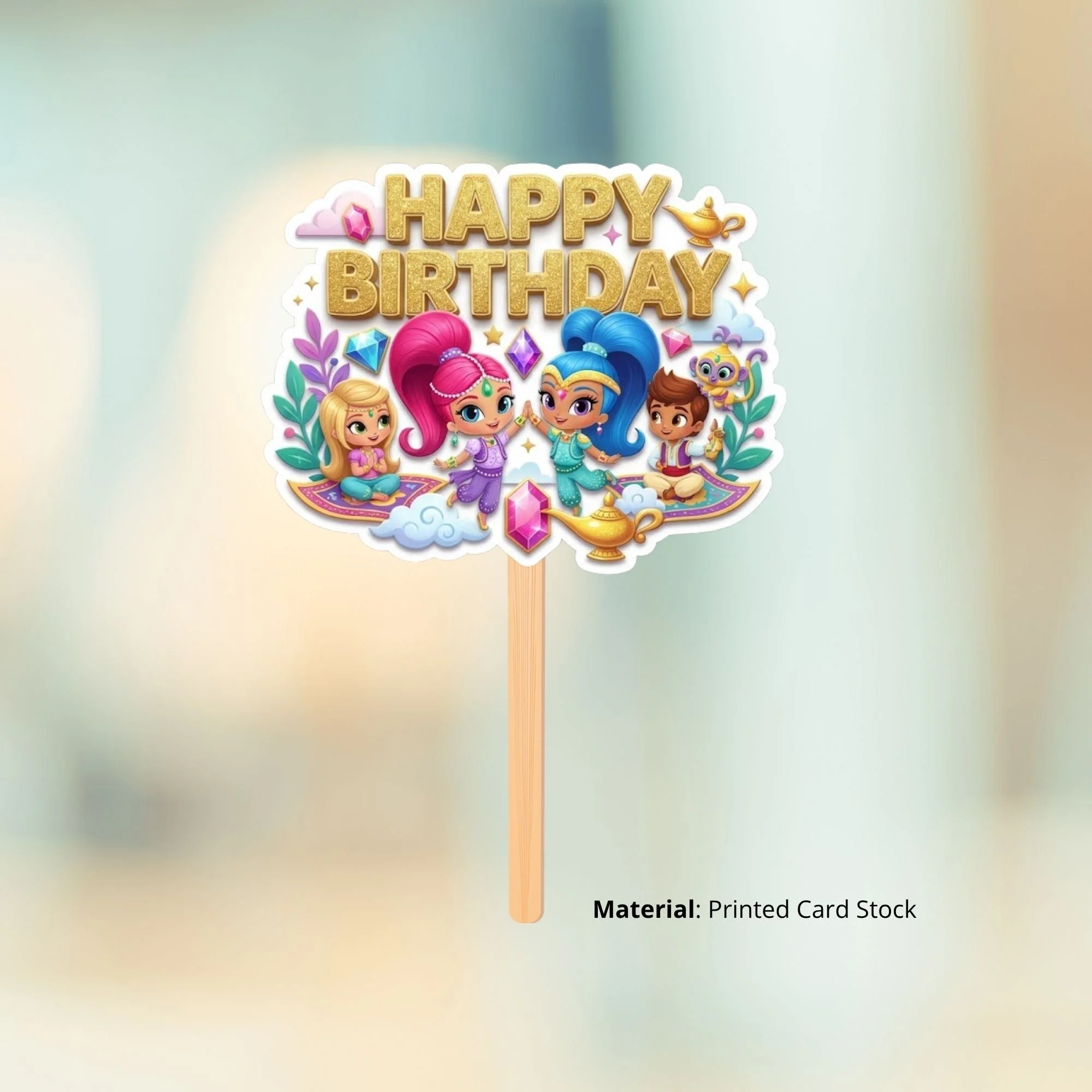 Shimmer And Shine Birthday Cake Topper for Kids | Premium 300 GSM Cardstock | Cute Cartoon Party Decoration | Cake Decoration Topper for Birthday Party Supplies - Premium Handcrafted 300 GSM Party Supplies, Cake Topper by Party Decor Mall India - View 2