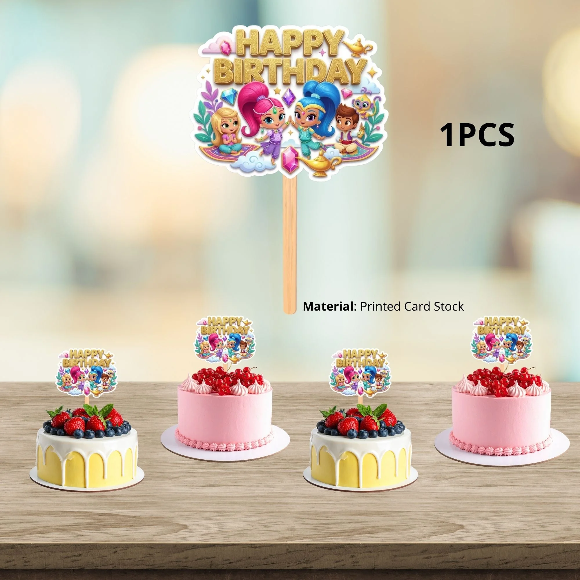 Shimmer And Shine Birthday Cake Topper for Kids | Premium 300 GSM Cardstock | Cute Cartoon Party Decoration | Cake Decoration Topper for Birthday Party Supplies - Premium Handcrafted 300 GSM Party Supplies, Cake Topper by Party Decor Mall India - View 3