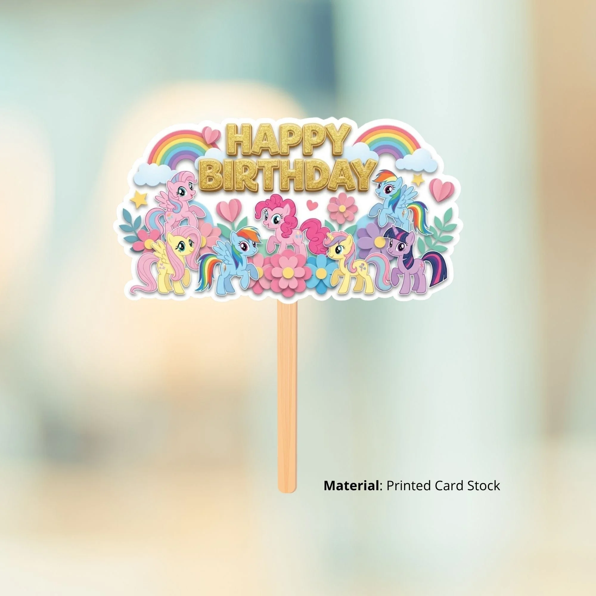 Little Pony Birthday Cake Topper for Kids | Premium 300 GSM Cardstock | Cute Cartoon Party Decoration | Cake Decoration Topper for Birthday Party Supplies - Premium Handcrafted 300 GSM Party Supplies, Cake Topper by Party Decor Mall India - View 2