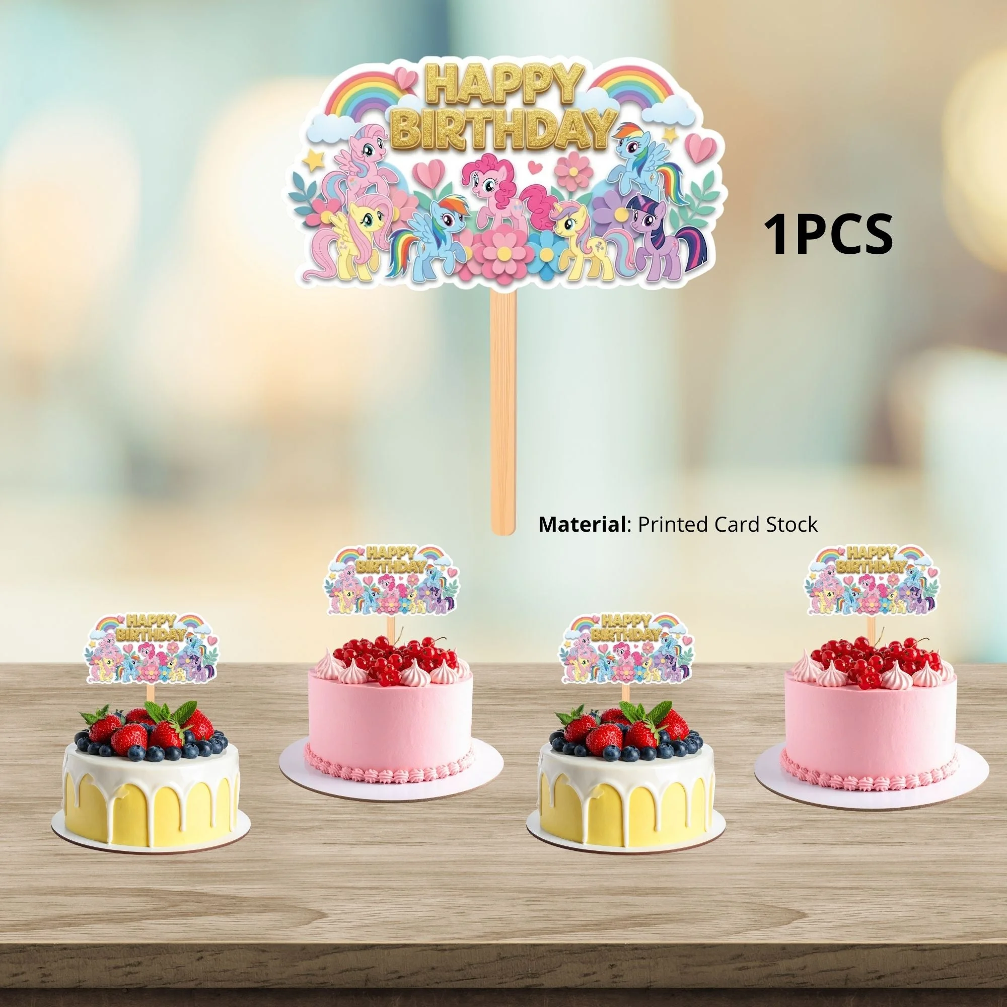 Little Pony Birthday Cake Topper for Kids | Premium 300 GSM Cardstock | Cute Cartoon Party Decoration | Cake Decoration Topper for Birthday Party Supplies - Premium Handcrafted 300 GSM Party Supplies, Cake Topper by Party Decor Mall India - View 3
