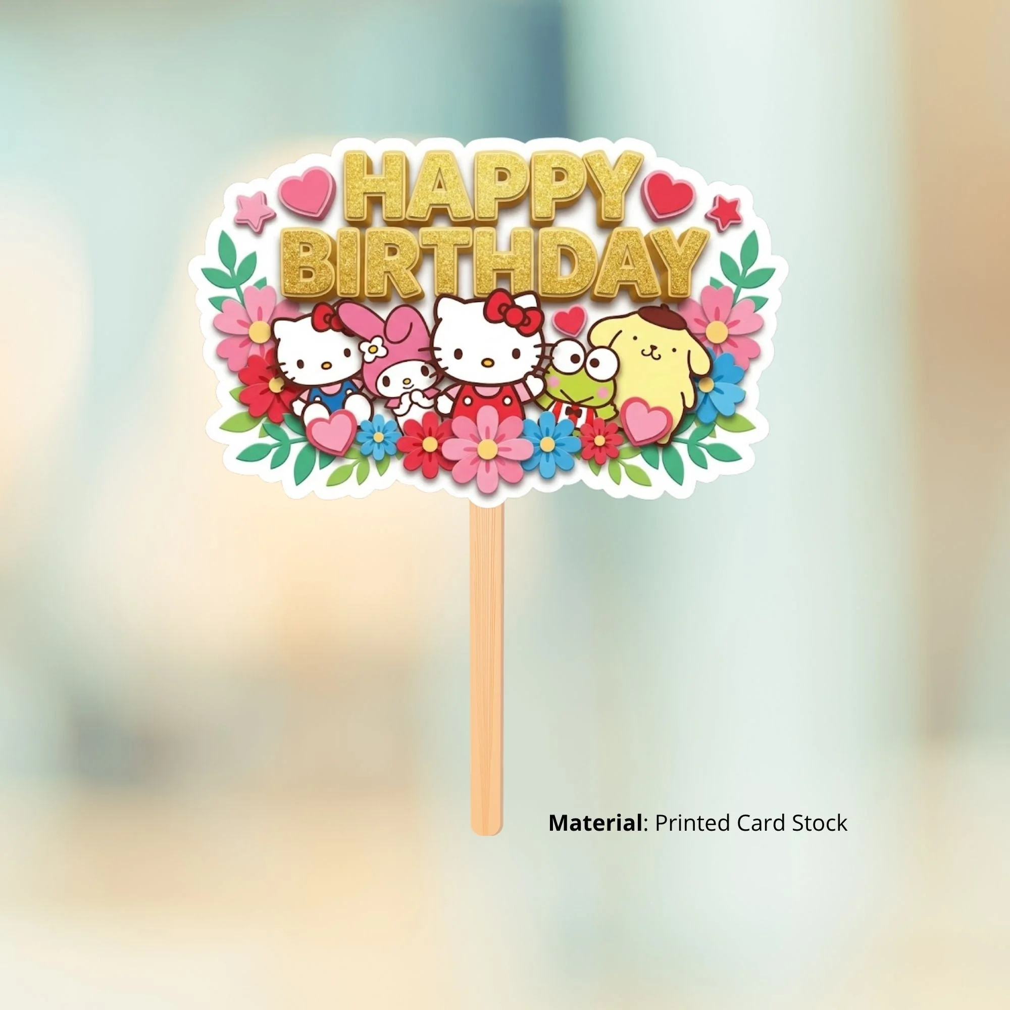 Hello Kitty Birthday Cake Topper for Kids | Premium 300 GSM Cardstock | Cute Cartoon Party Decoration | Cake Decoration Topper for Birthday Party Supplies - Premium Handcrafted 300 GSM Party Supplies, Cake Topper by Party Decor Mall India - View 2