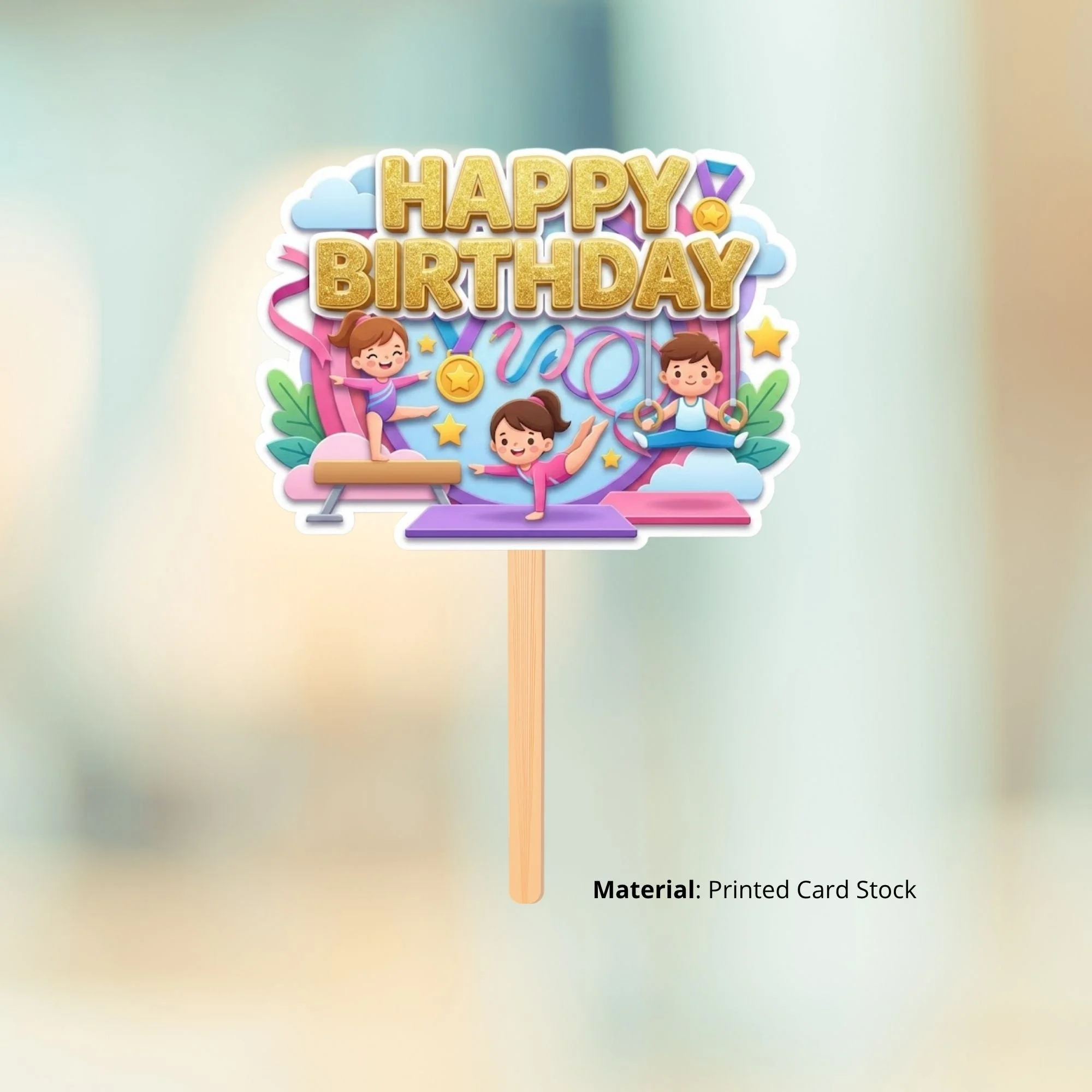 Gymnastics Birthday Cake Topper for Kids | Premium 300 GSM Cardstock | Cute Cartoon Party Decoration | Cake Decoration Topper for Birthday Party Supplies - Premium Handcrafted 300 GSM Party Supplies, Cake Topper by Party Decor Mall India - View 2