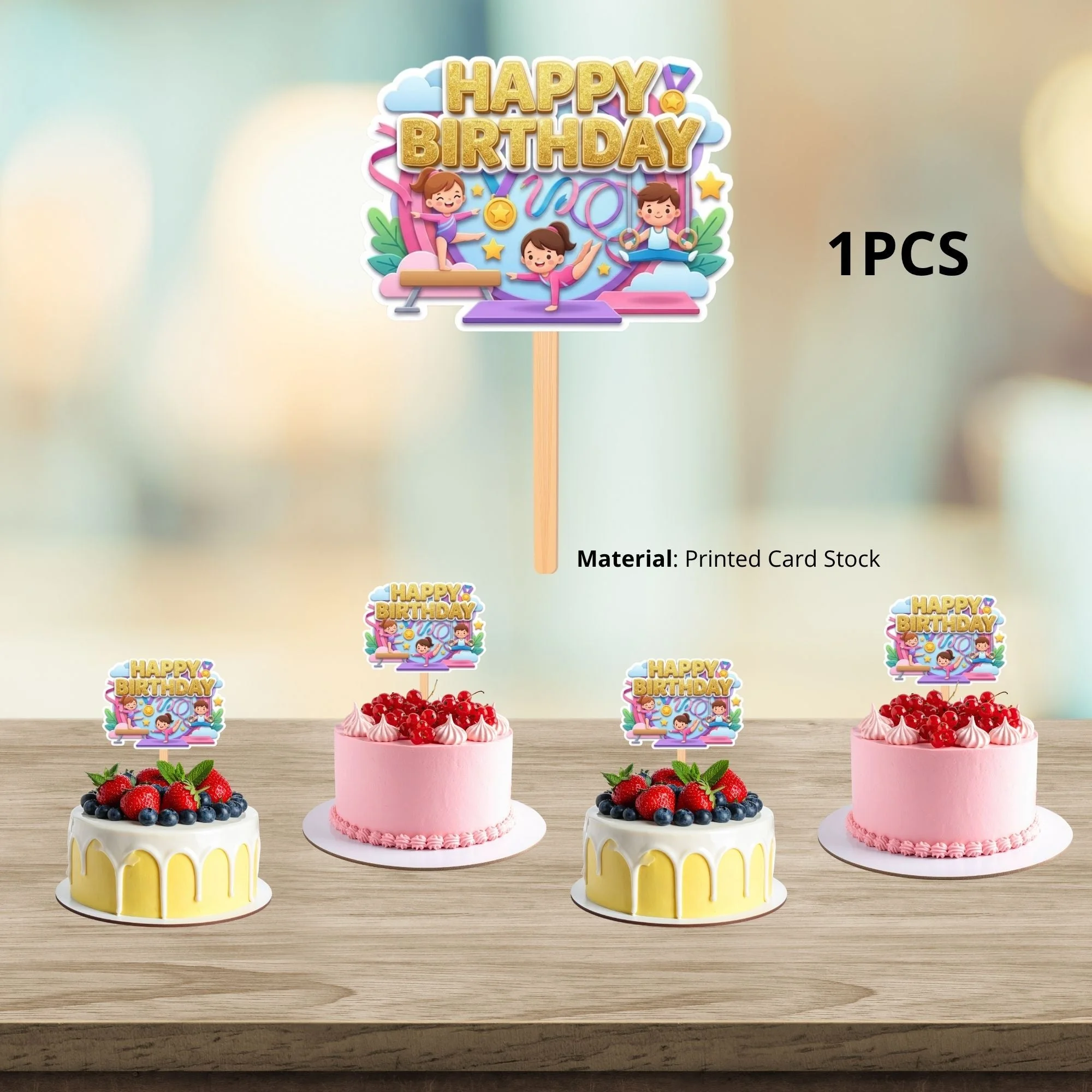 Gymnastics Birthday Cake Topper for Kids | Premium 300 GSM Cardstock | Cute Cartoon Party Decoration | Cake Decoration Topper for Birthday Party Supplies - Premium Handcrafted 300 GSM Party Supplies, Cake Topper by Party Decor Mall India - View 3