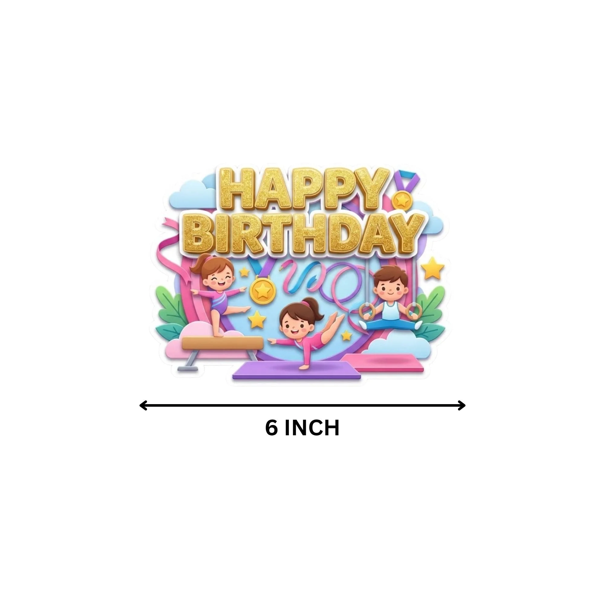 Gymnastics Birthday Cake Topper for Kids | Premium 300 GSM Cardstock | Cute Cartoon Party Decoration | Cake Decoration Topper for Birthday Party Supplies - Premium Handcrafted 300 GSM Party Supplies, Cake Topper by Party Decor Mall India - View 4