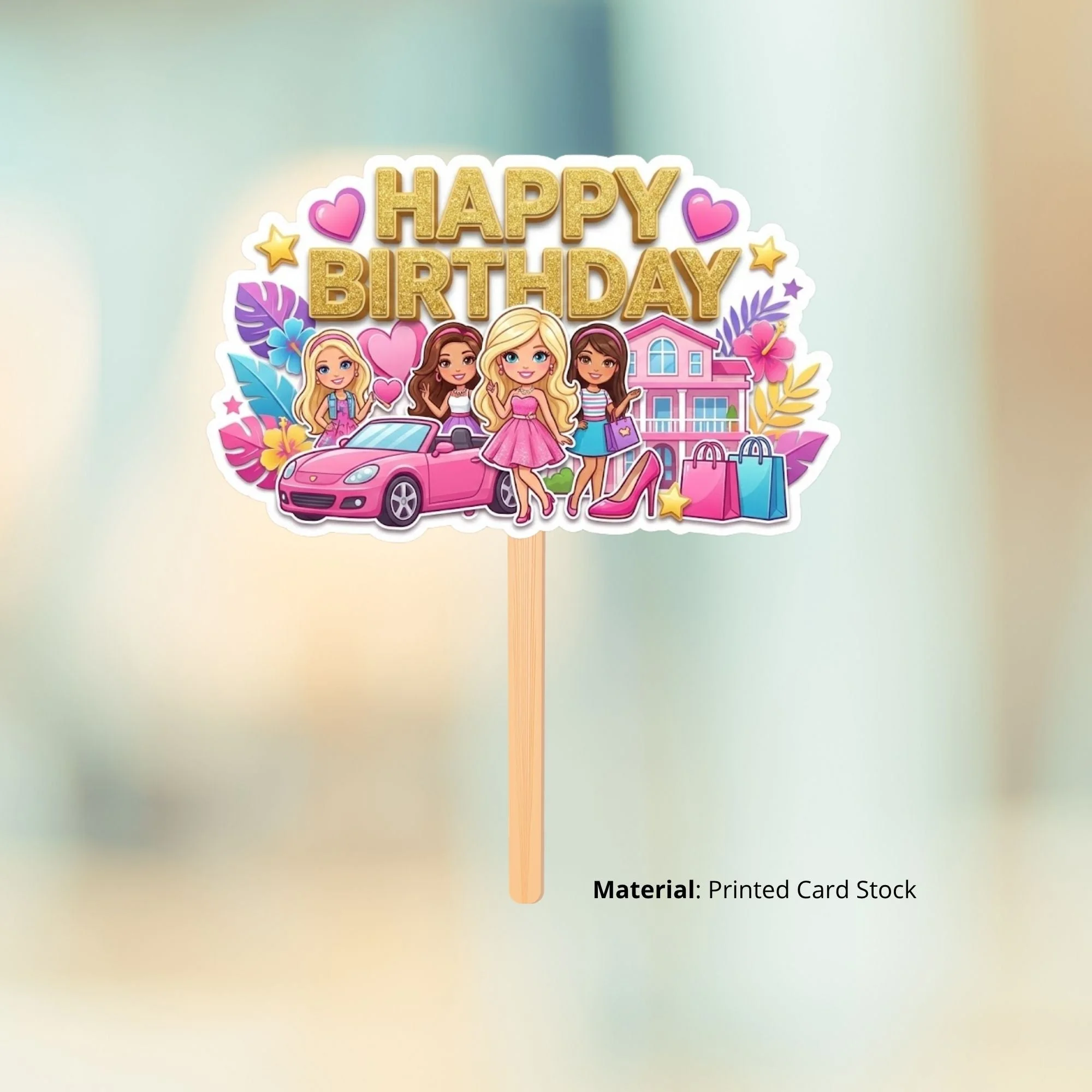 Barbie Birthday Cake Topper for Kids | Premium 300 GSM Cardstock | Cute Cartoon Party Decoration | Cake Decoration Topper for Birthday Party Supplies - Premium Handcrafted 300 GSM Party Supplies, Cake Topper by Party Decor Mall India - View 2