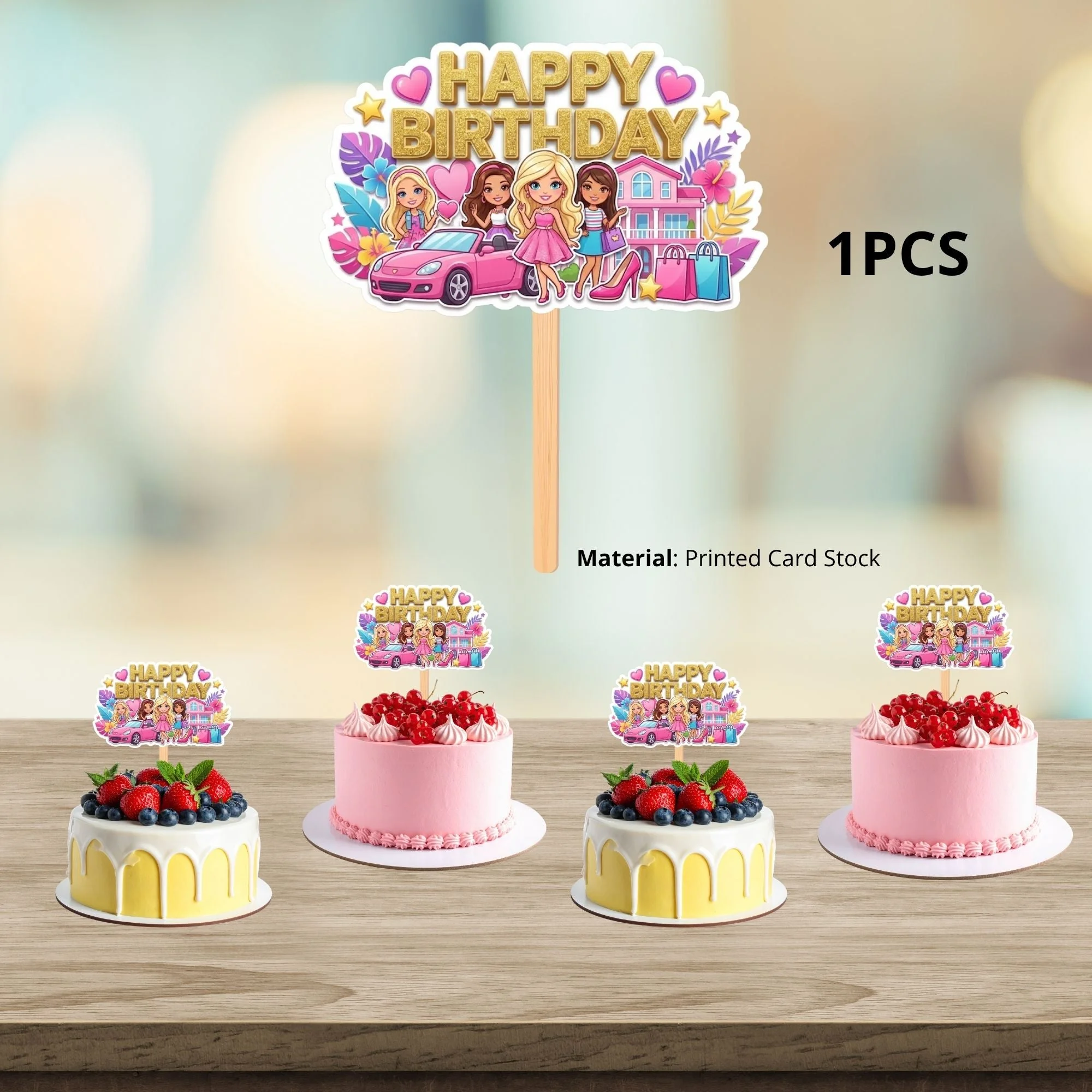 Barbie Birthday Cake Topper for Kids | Premium 300 GSM Cardstock | Cute Cartoon Party Decoration | Cake Decoration Topper for Birthday Party Supplies - Premium Handcrafted 300 GSM Party Supplies, Cake Topper by Party Decor Mall India - View 3