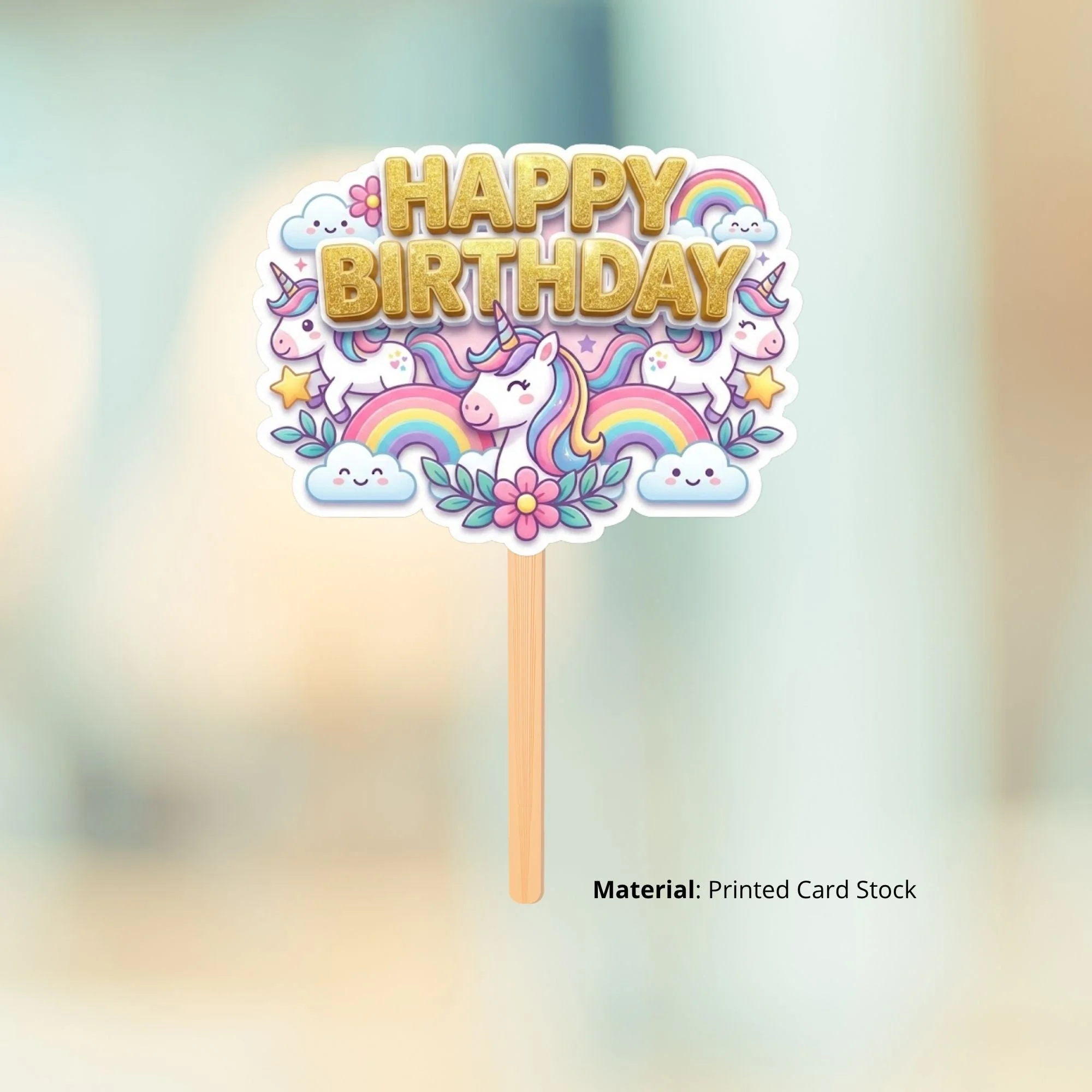 Unicorn Birthday Cake Topper for Kids | Premium 300 GSM Cardstock | Cute Cartoon Party Decoration | Cake Decoration Topper for Birthday Party Supplies - Premium Handcrafted 300 GSM Party Supplies, Cake Topper by Party Decor Mall India - View 2
