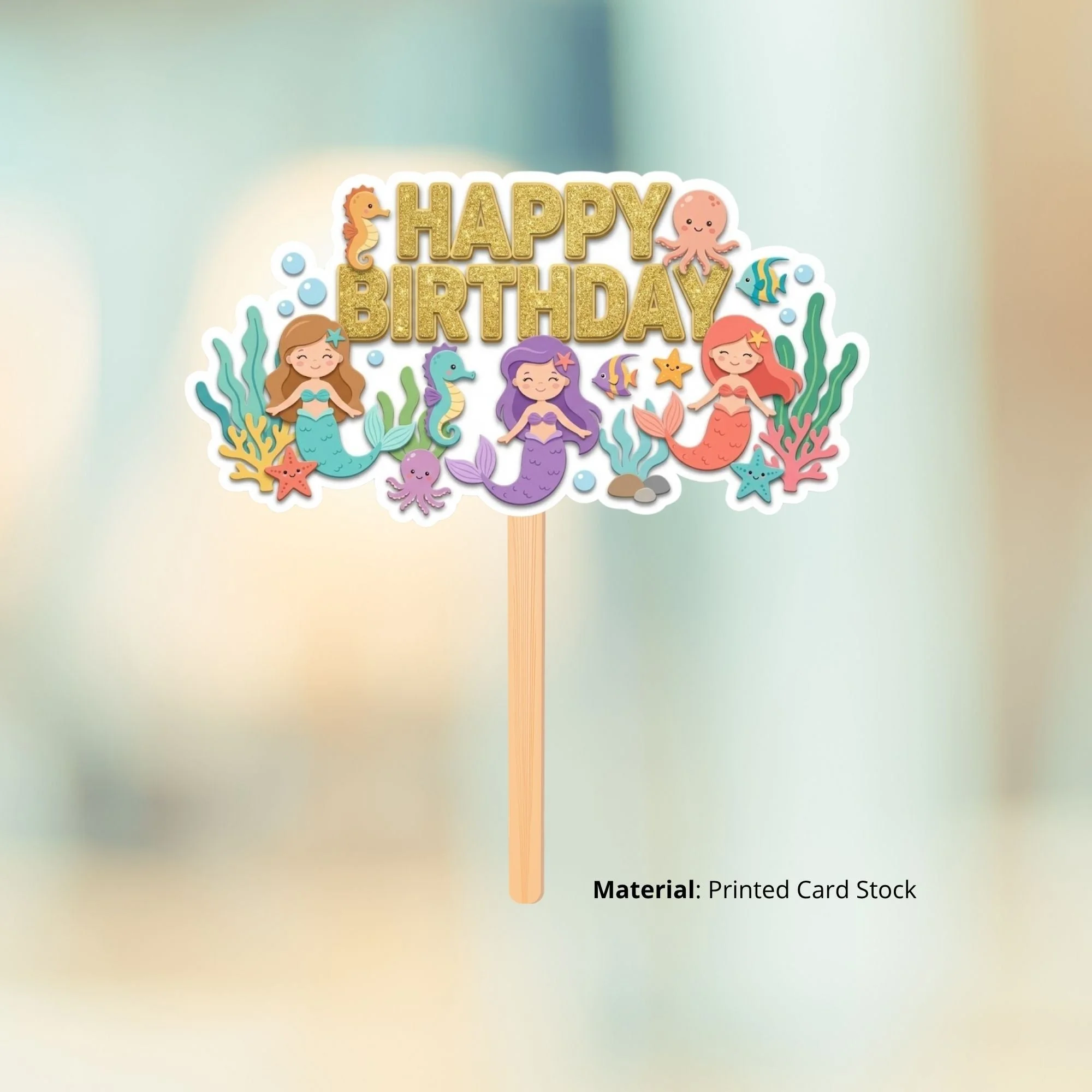 Mermaid Kid Birthday Cake Topper for Kids | Premium 300 GSM Cardstock | Cute Cartoon Party Decoration | Cake Decoration Topper for Birthday Party Supplies - Premium Handcrafted 300 GSM Party Supplies, Cake Topper by Party Decor Mall India - View 2