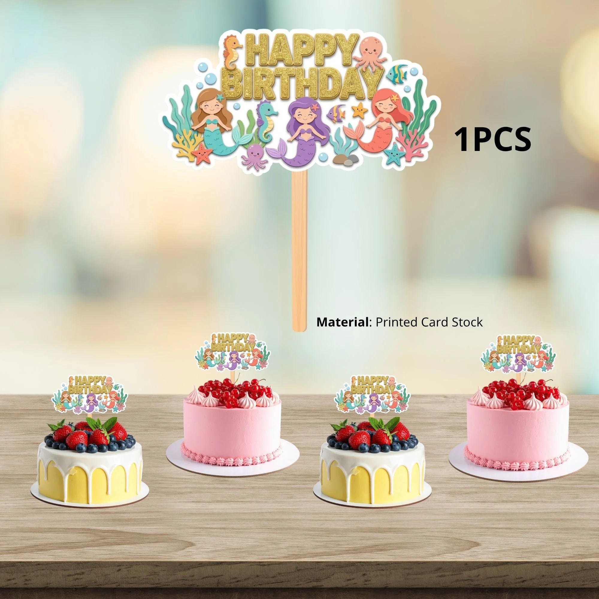 Mermaid Kid Birthday Cake Topper for Kids | Premium 300 GSM Cardstock | Cute Cartoon Party Decoration | Cake Decoration Topper for Birthday Party Supplies - Premium Handcrafted 300 GSM Party Supplies, Cake Topper by Party Decor Mall India - View 3