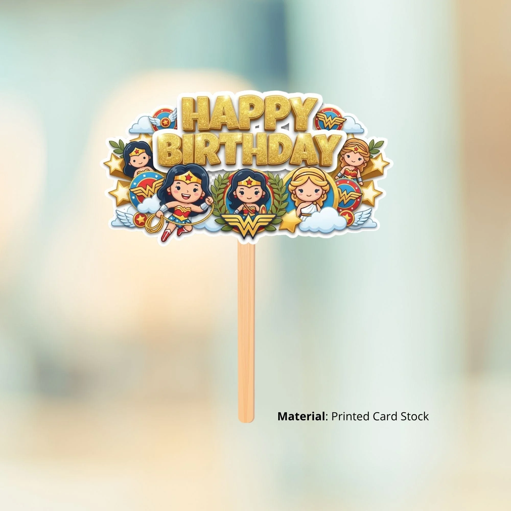 Wonder Woman Kid Birthday Cake Topper for Kids | Premium 300 GSM Cardstock | Cute Cartoon Party Decoration | Cake Decoration Topper for Birthday Party Supplies - Premium Handcrafted 300 GSM Party Supplies, Cake Topper by Party Decor Mall India - View 2