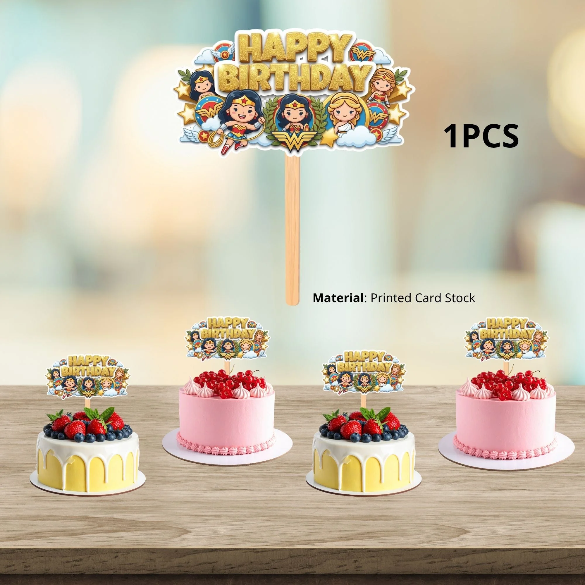Wonder Woman Kid Birthday Cake Topper for Kids | Premium 300 GSM Cardstock | Cute Cartoon Party Decoration | Cake Decoration Topper for Birthday Party Supplies - Premium Handcrafted 300 GSM Party Supplies, Cake Topper by Party Decor Mall India - View 3