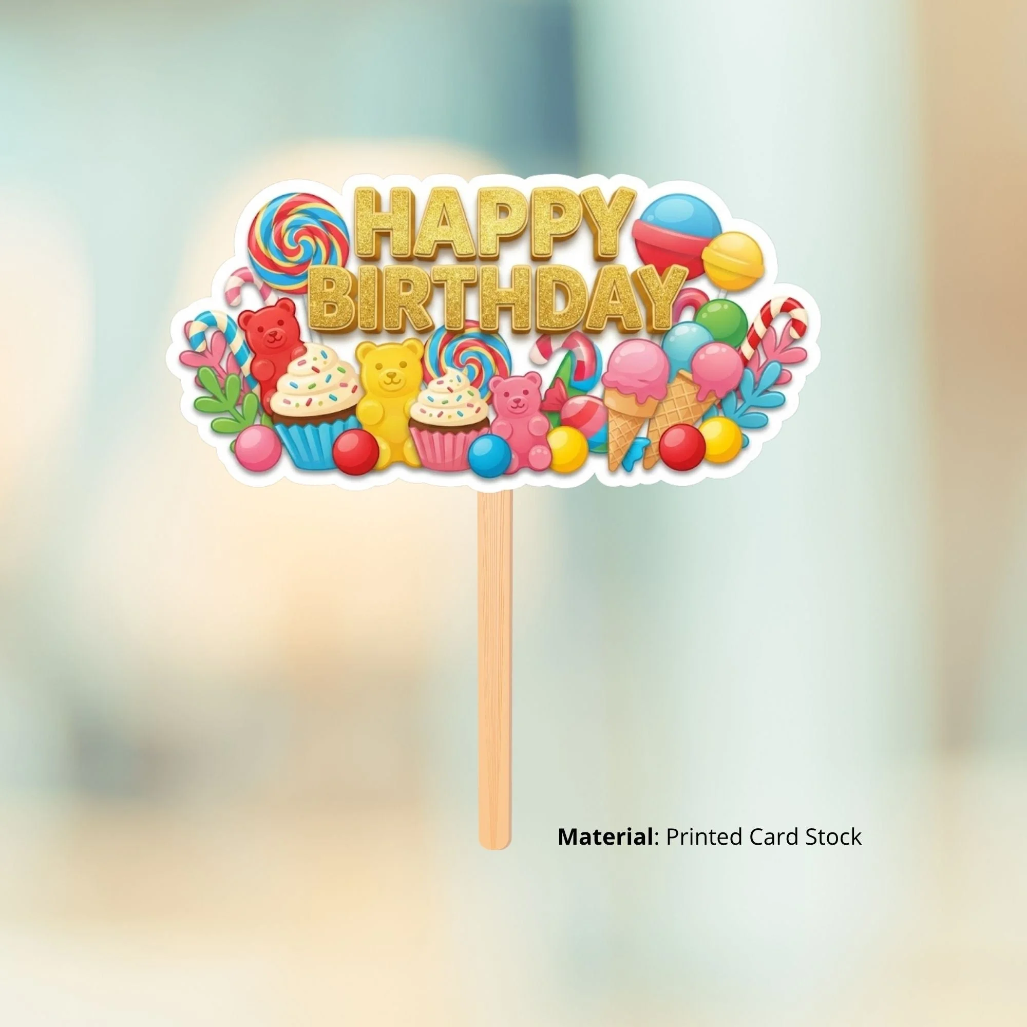 Candyland Birthday Cake Topper for Kids | Premium 300 GSM Cardstock | Cute Cartoon Party Decoration | Cake Decoration Topper for Birthday Party Supplies - Premium Handcrafted 300 GSM Party Supplies, Cake Topper by Party Decor Mall India - View 2