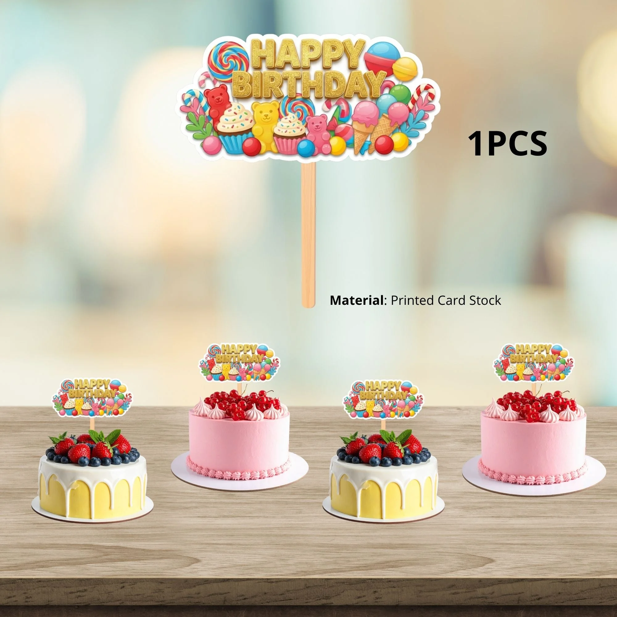 Candyland Birthday Cake Topper for Kids | Premium 300 GSM Cardstock | Cute Cartoon Party Decoration | Cake Decoration Topper for Birthday Party Supplies - Premium Handcrafted 300 GSM Party Supplies, Cake Topper by Party Decor Mall India - View 3