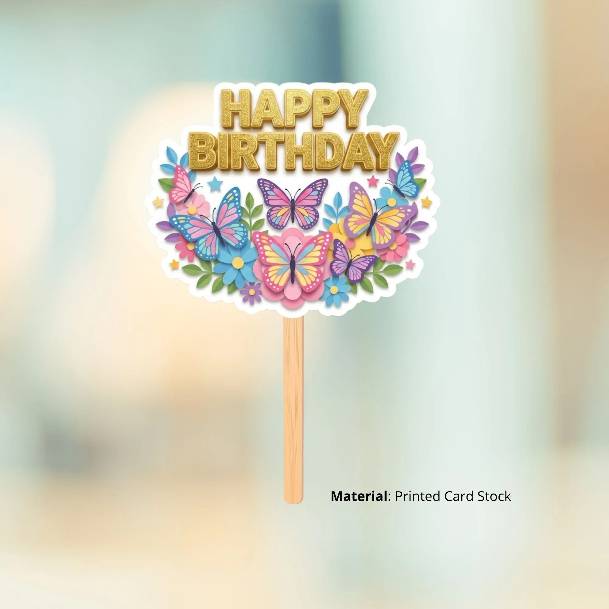 Butterfly  Birthday Cake Topper for Kids | Premium 300 GSM Cardstock | Cute Cartoon Party Decoration | Cake Decoration Topper for Birthday Party Supplies - Premium Handcrafted 300 GSM Party Supplies, Cake Topper by Party Decor Mall India - View 2