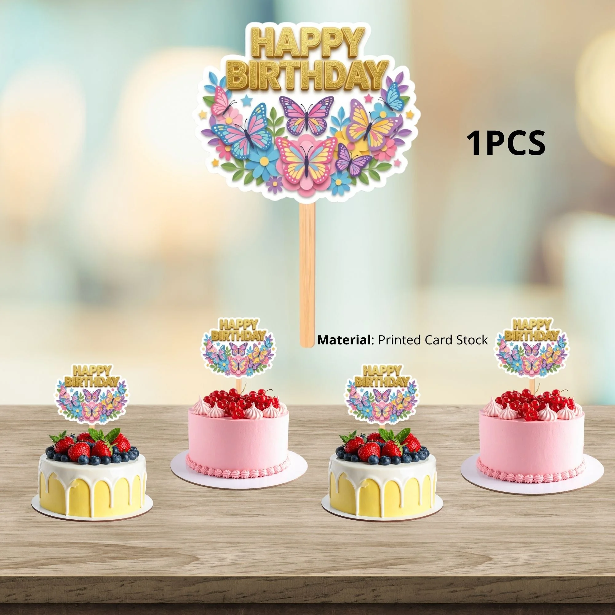 Butterfly  Birthday Cake Topper for Kids | Premium 300 GSM Cardstock | Cute Cartoon Party Decoration | Cake Decoration Topper for Birthday Party Supplies - Premium Handcrafted 300 GSM Party Supplies, Cake Topper by Party Decor Mall India - View 3
