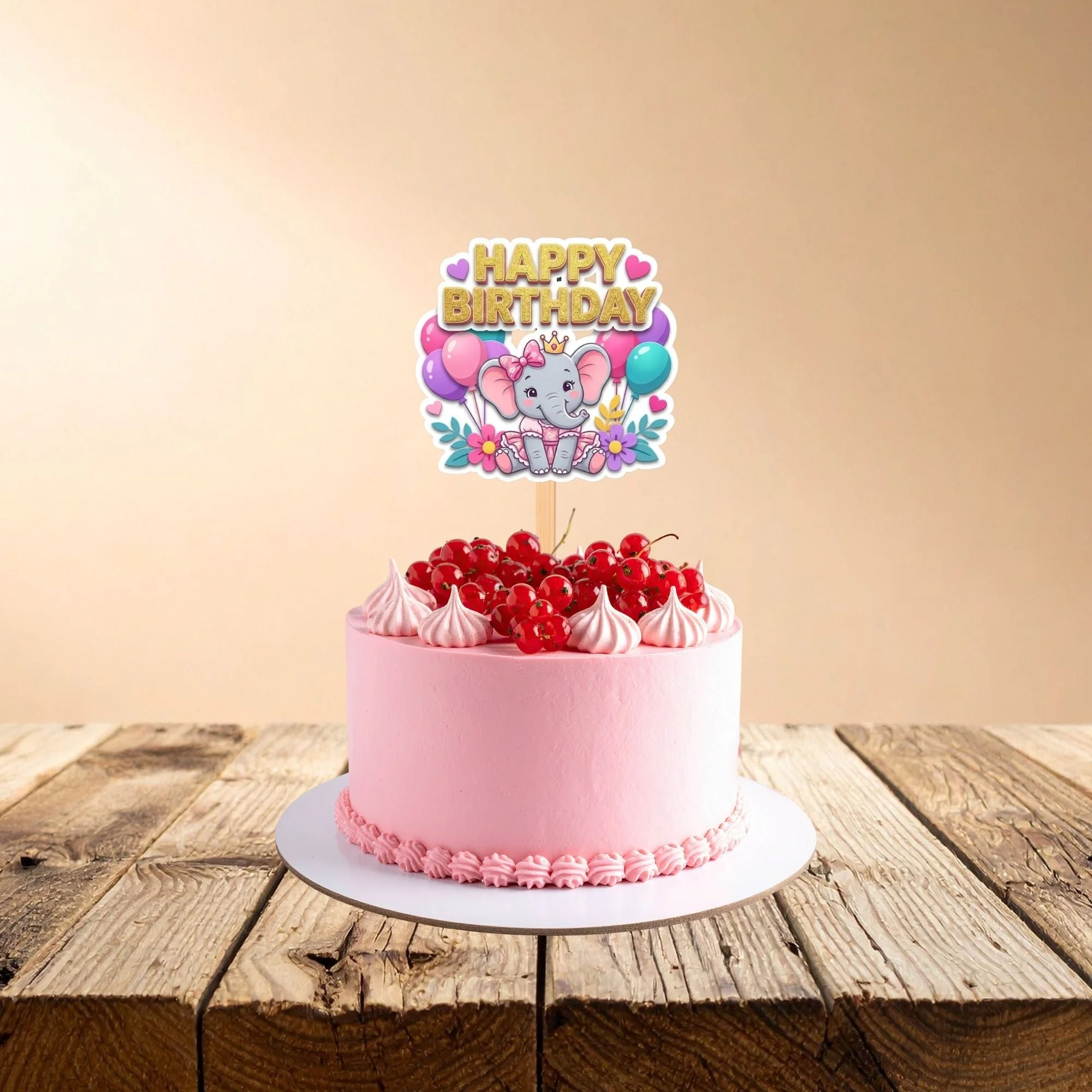 Baby Elephant Girl Birthday Cake Topper for Kids | Premium 300 GSM Cardstock | Cute Cartoon Party Decoration | Cake Decoration Topper for Birthday Party Supplies - Premium Handcrafted 300 GSM Party Supplies, Cake Topper by Party Decor Mall India - View 1