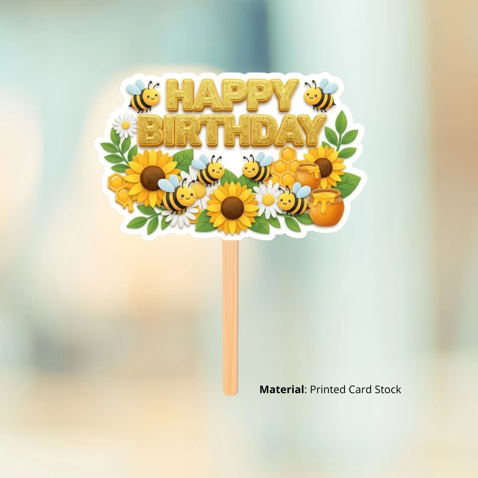 Bumble Bee Birthday Cake Topper for Kids | Premium 300 GSM Cardstock | Cute Cartoon Party Decoration | Cake Decoration Topper for Birthday Party Supplies - Premium Handcrafted 300 GSM Party Supplies, Cake Topper by Party Decor Mall India - View 2
