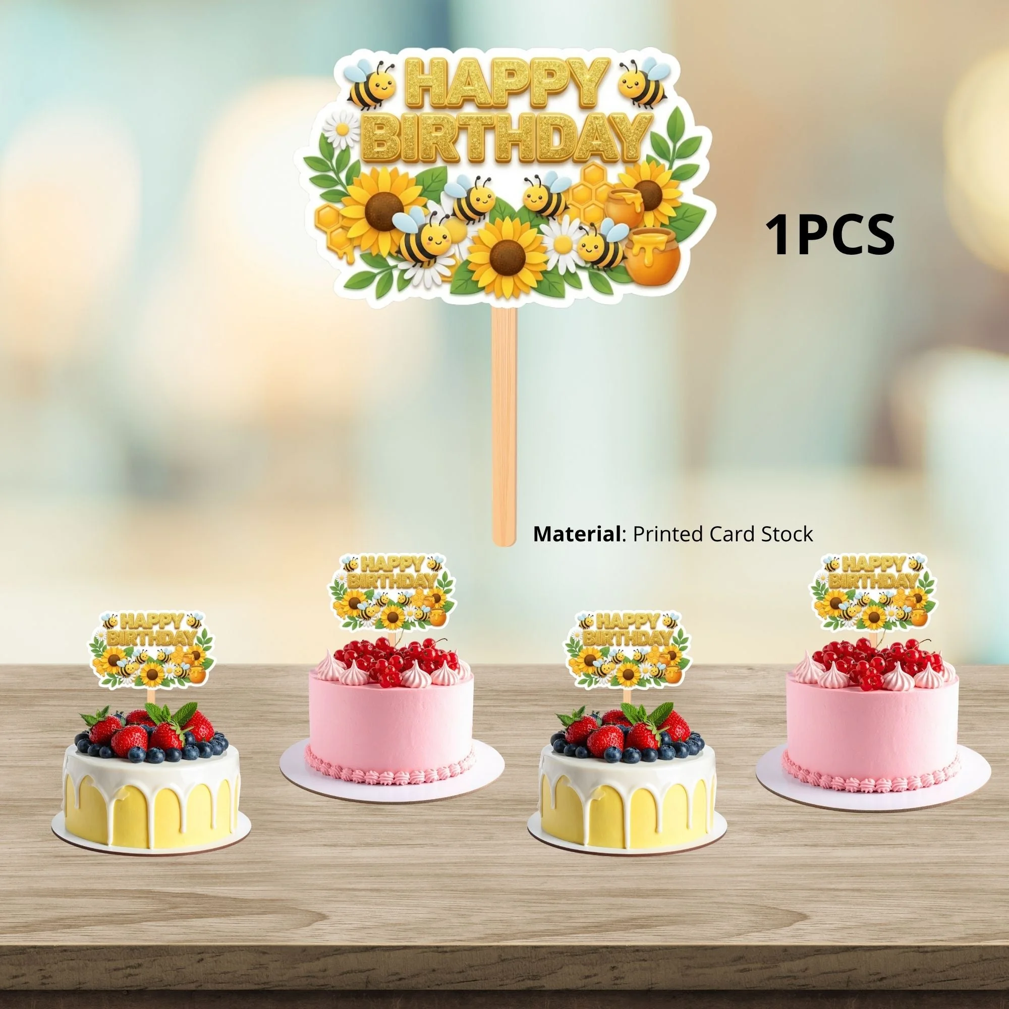 Bumble Bee Birthday Cake Topper for Kids | Premium 300 GSM Cardstock | Cute Cartoon Party Decoration | Cake Decoration Topper for Birthday Party Supplies - Premium Handcrafted 300 GSM Party Supplies, Cake Topper by Party Decor Mall India - View 3