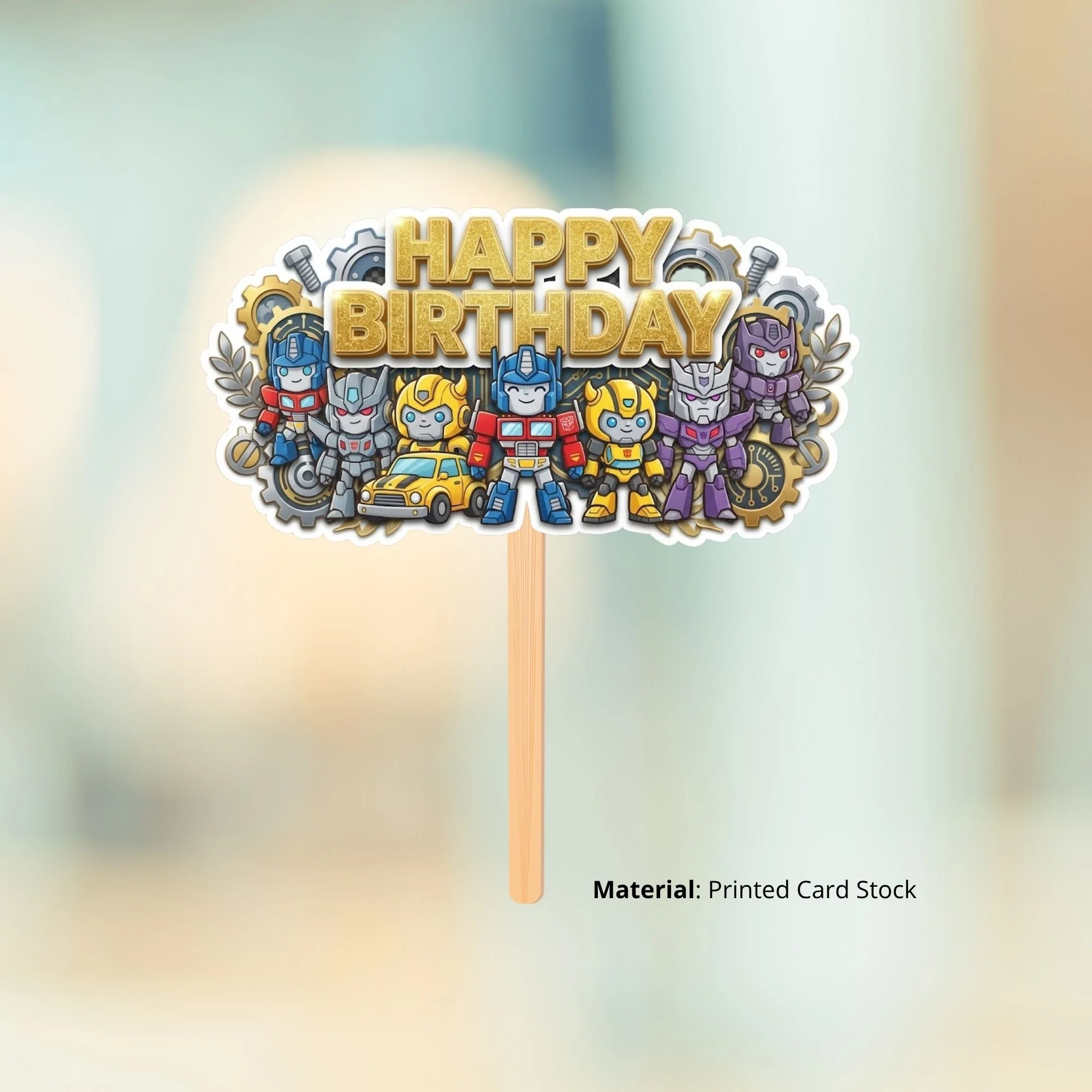 Transformers Birthday Cake Topper for Kids | Premium 300 GSM Cardstock | Cute Cartoon Party Decoration | Cake Decoration Topper for Birthday Party Supplies - Premium Handcrafted 300 GSM Party Supplies, Cake Topper by Party Decor Mall India - View 2